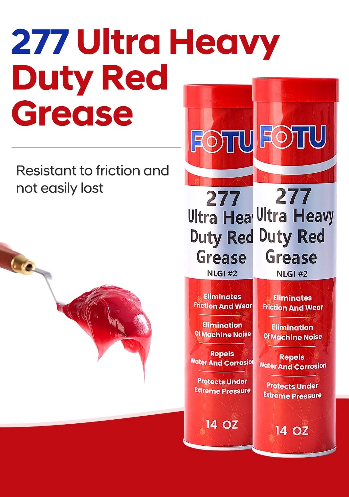 Ultra Heavy Duty Red Wheel Bearing Grease Two Lithium Complex, Multi Purpose Lubricant Built For Tough Conditions, Two 14oz Tubes