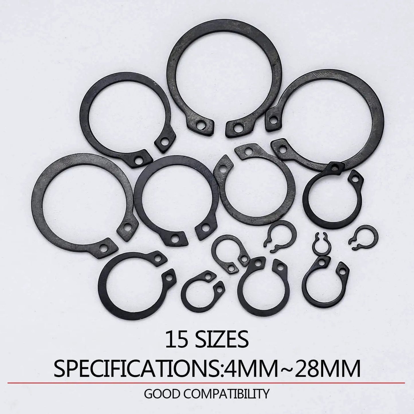15 sizes 350 Pieces Retaining Rings Kit External Circlips Snap Rings C Clips Assortment Set in 65Mn Steel, 4-28mm