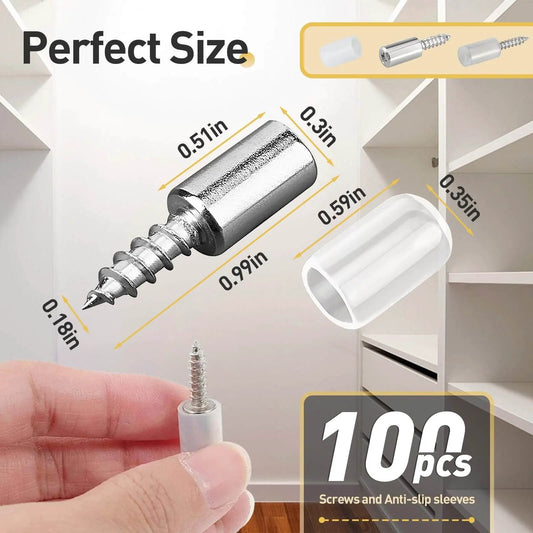 100-Pack Self Tapping Screws Cabinet Laminate Shelf Pegs Non-Slip Pins for Bookcases, Wardrobes, Kitchen Cabinets Cross Screw Fixed Design