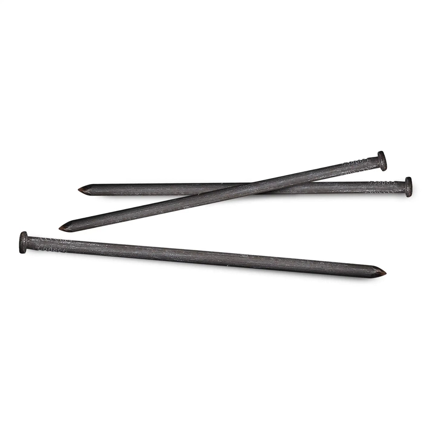 Three 10 Inch Steel Landscape Anchoring Spikes on white background for Edging and Pavers The Go To Heavy Duty Ground Stakes