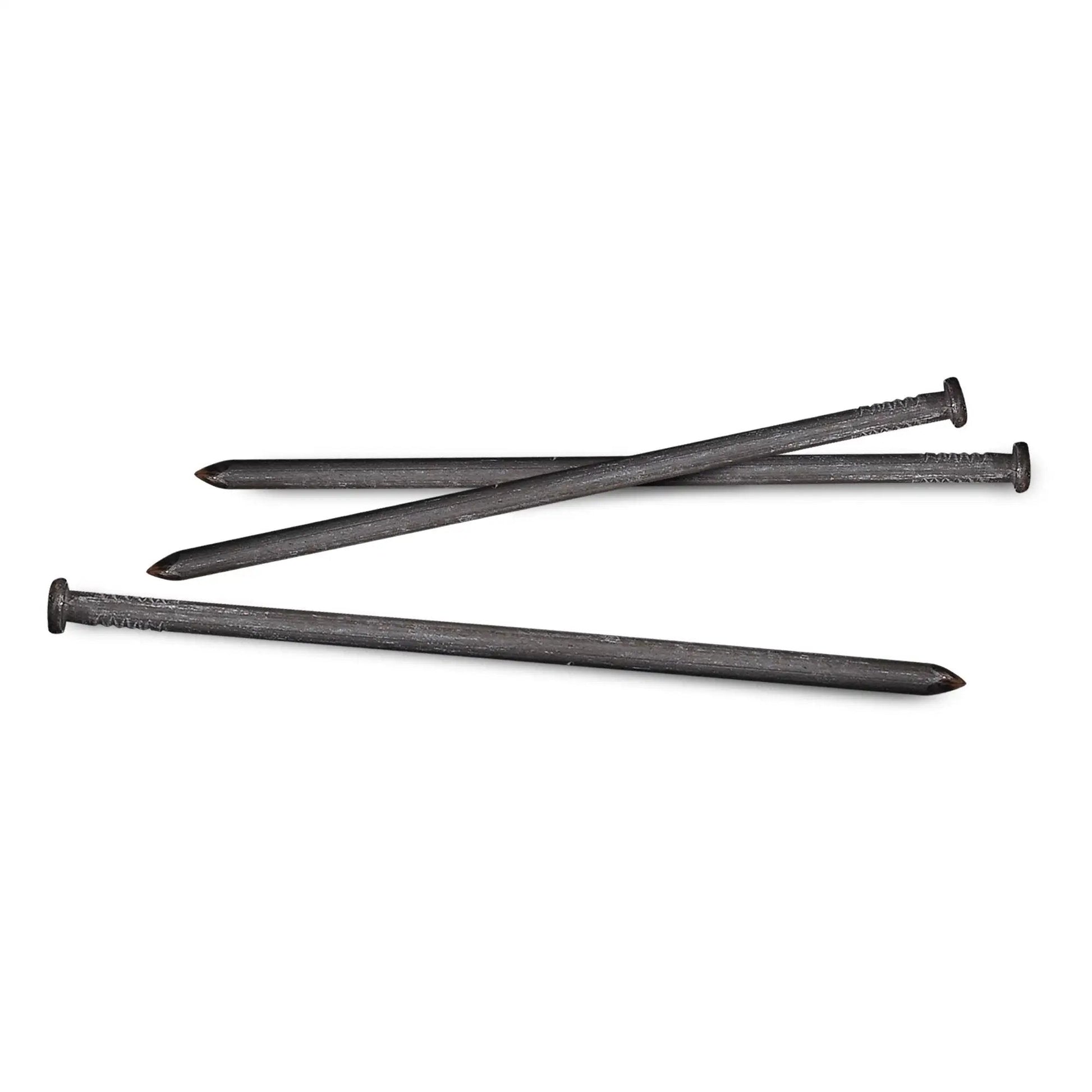 Three 10 Inch Steel Landscape Anchoring Spikes on white background for Edging and Pavers The Go To Heavy Duty Ground Stakes
