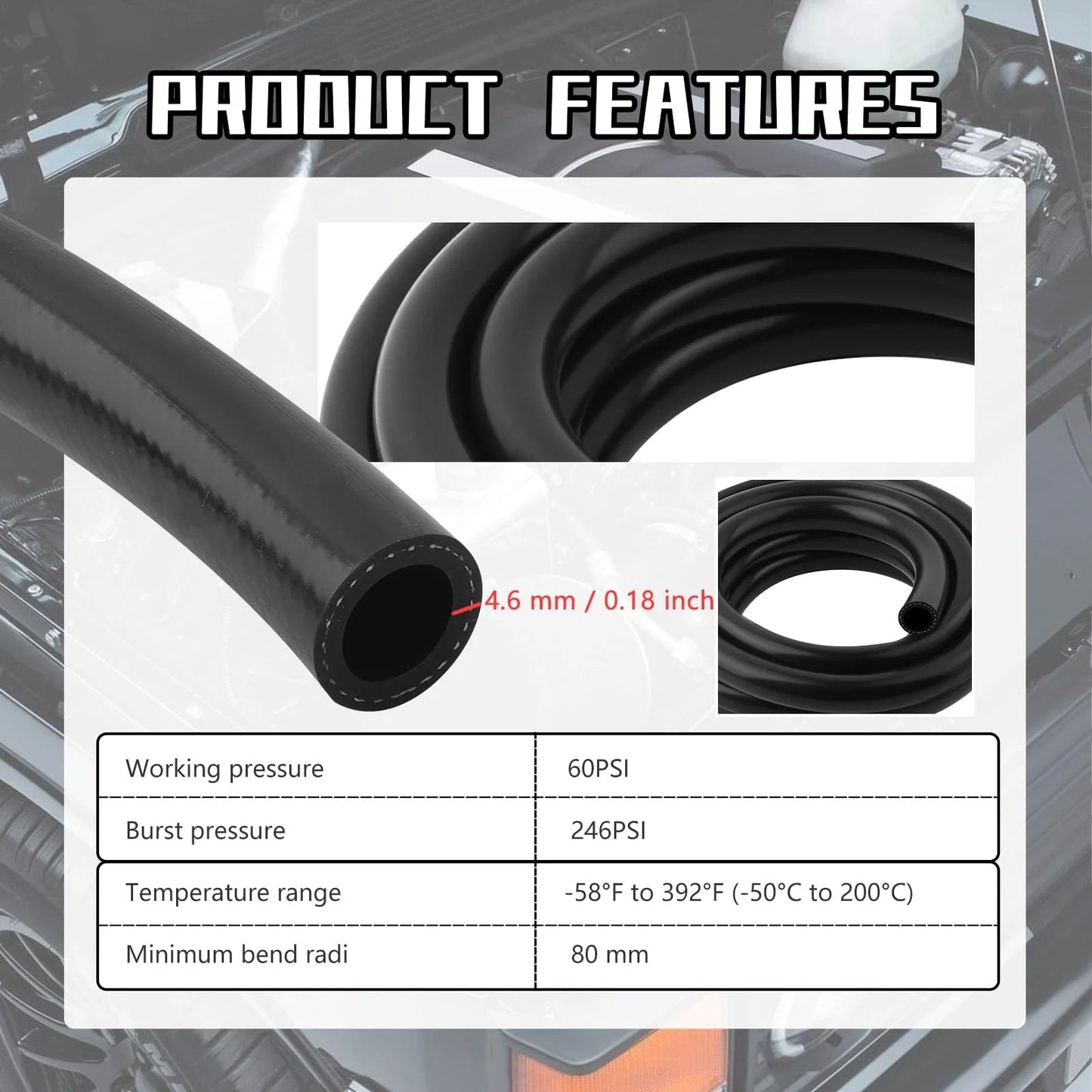 Flexible Silicone Heater Hose 9.84 Ft Long, Five Eighths Inch ID 16mm And 24mm OD, Cuttable Coolant Water Transport Hose For Your Ride, 60 PSI Working Pressure, Durable DIY Car Accessories with product features shown