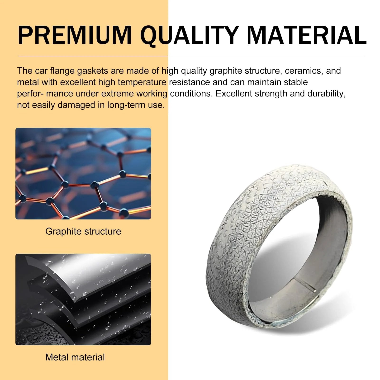 Universal 65mm Graphite Ceramic Exhaust Donut Gasket 2.5 Inch Inner Diameter 2 Pack Leakproof Seal shown with premium material