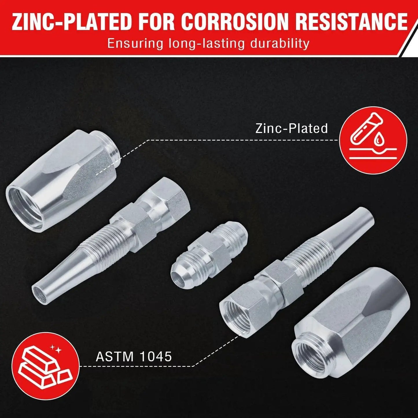 Reusable Hydraulic Hose Repair Kit For Quarter Half And Three Eighths Inch Hoses with zinc-plated connectors