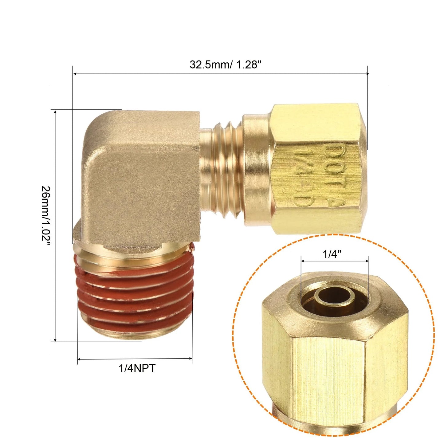 Brass Elbow Compression Tube Fitting 1/4 NPT to 1/4 Inch Tube OD 90 Degree Coupler Adapter for Quick Pipe Connections
