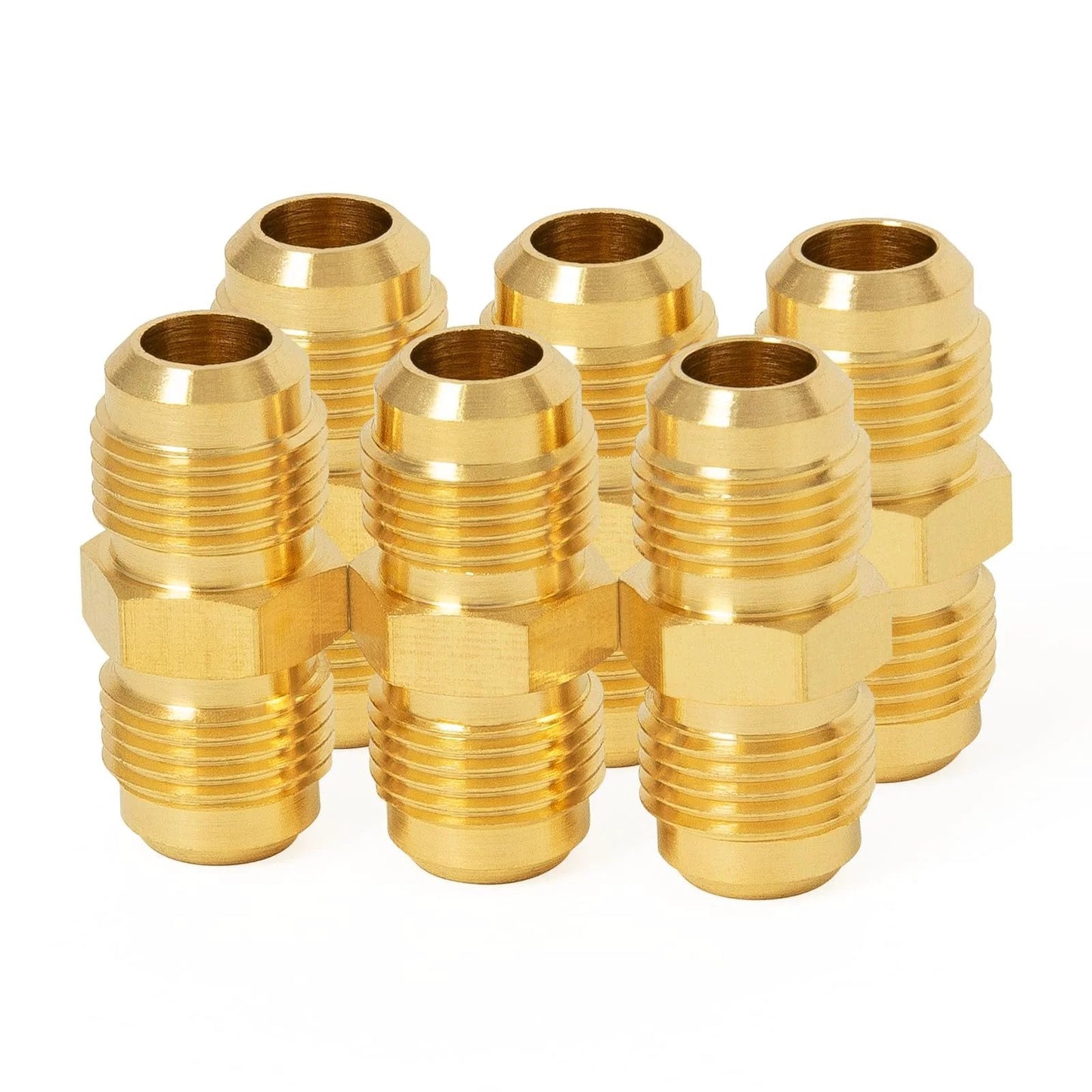 Six pack of Brass Flare Tube Fittings One Quarter Inch Male Flare to One Quarter Inch Male Flare Union Gas Adapter Pipe Connector