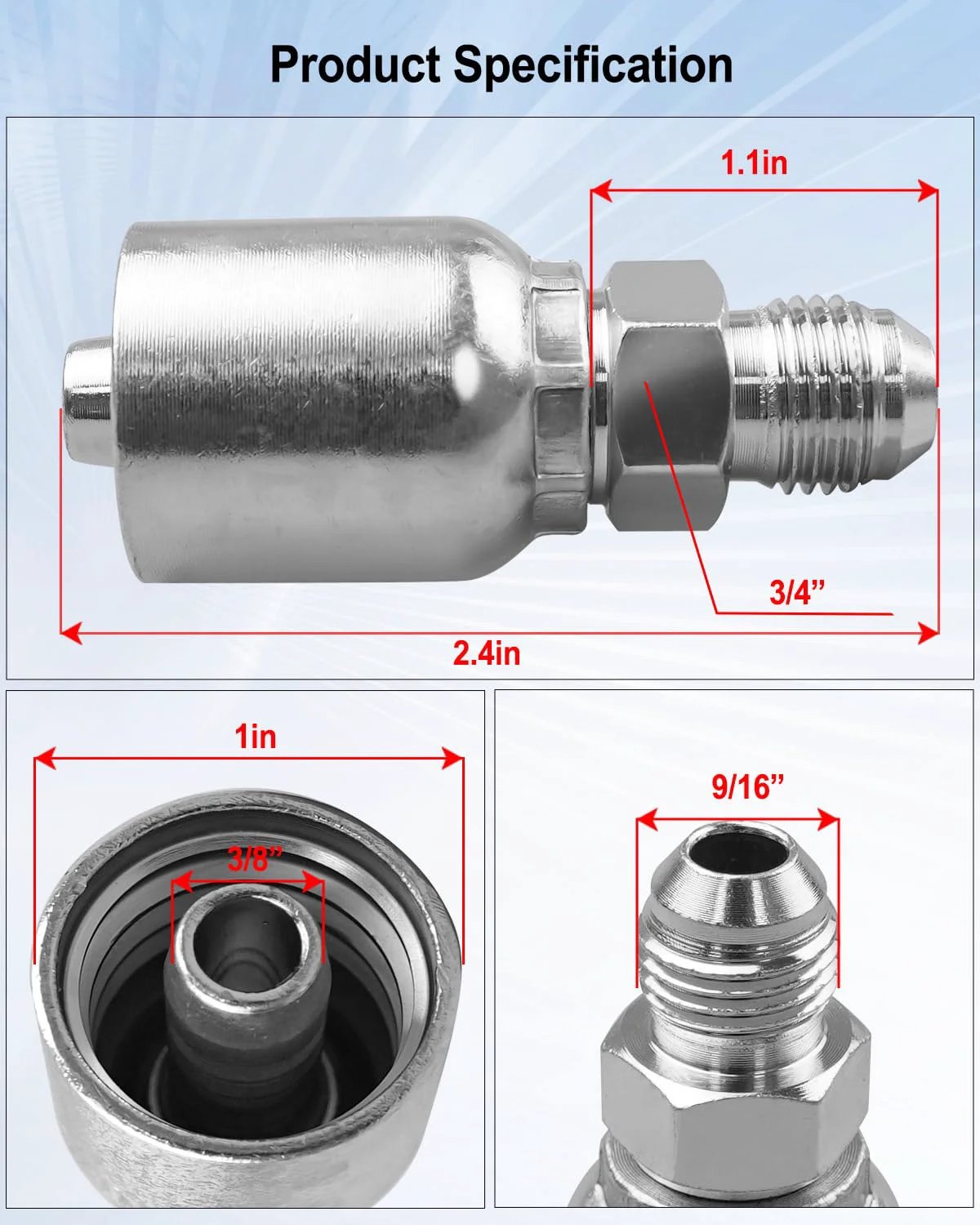 12Pcs 3/8 Inch Hydraulic Hose End Fittings Set for 37 Degree JIC Crimp, 3/8 Inch Female End and 37 Degree Male End, Carbon Steel