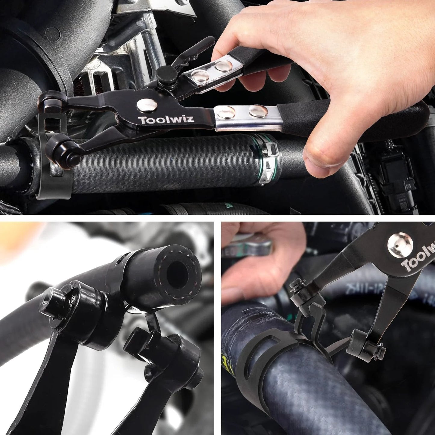 130-Piece Spring Band Hose Clamp Set With Swivel Pliers 6-25mm Constant Tension Clamps used in automotive repair.