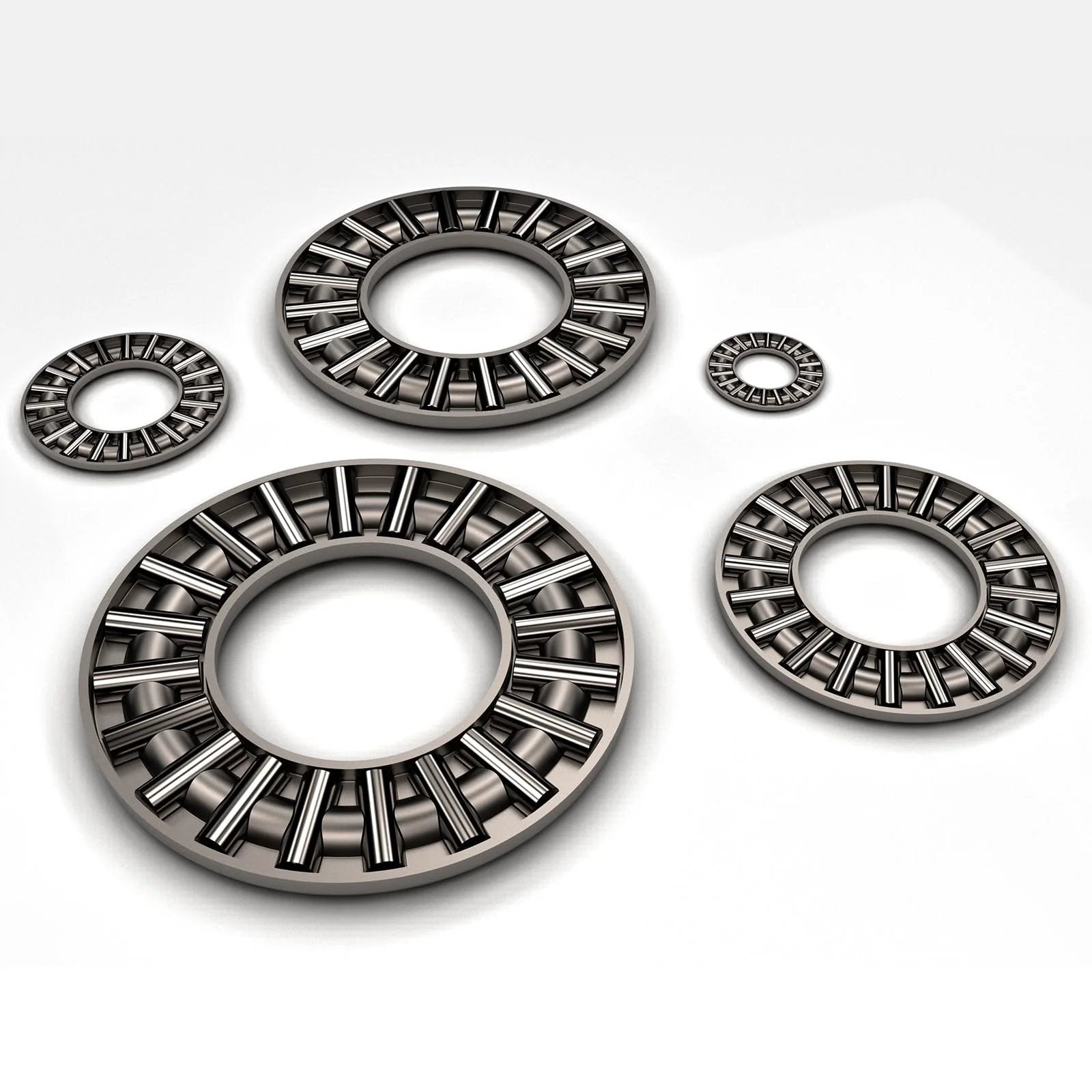 Heavy Duty Thrust Needle Roller Bearing Set With Washers For High Load Machinery 75mm Bore 100mm OD 4mm Thick 2 Pieces AXK75100 AS75100 displayed from various angles.