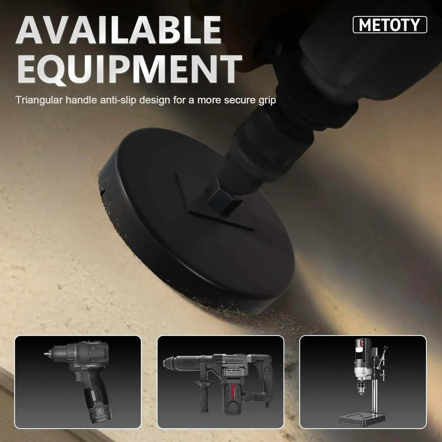 Durable 14 Piece Hole Saw Kit With Mandrel And Accessories For Soft Wood And PVC Board Home Projects Includes Nine Hole Saw Sizes From Three Quarter Inch To Three Inch With Mounting Plate Hex Key Pilot Drills And Two Arbors METOTY in use with power drill for circular cuts.