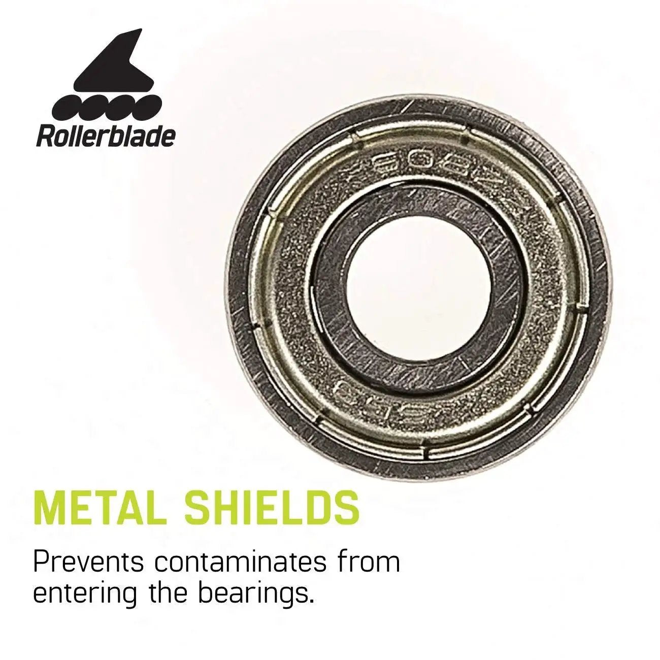 Close-up of SG9 Inline Skate Bearings metal shield showcasing contaminant protection for Rollerblade.