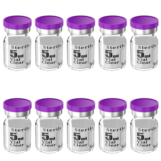 10 Pack Of 5ml Sterile Empty Vials With Plastic Aluminum Caps 20mm Crimp Top Borosilicate Glass Transparent Lab Sample Vials For Storage Penicillin Bottles Self Healing Injection Port Flat Bottom For Even Heating