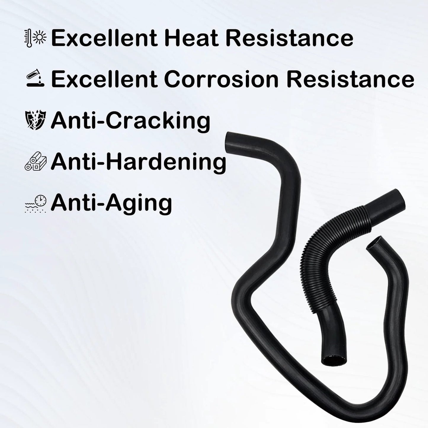 Engine Upper And Lower Radiator Coolant Hose Kit For Cadillac Escalade, Chevy Avalanche, Silverado, Suburban, Tahoe, GMC Sierra, Yukon Replacement 22827731 22827735 Premium Quality Rubber shown with durability features.