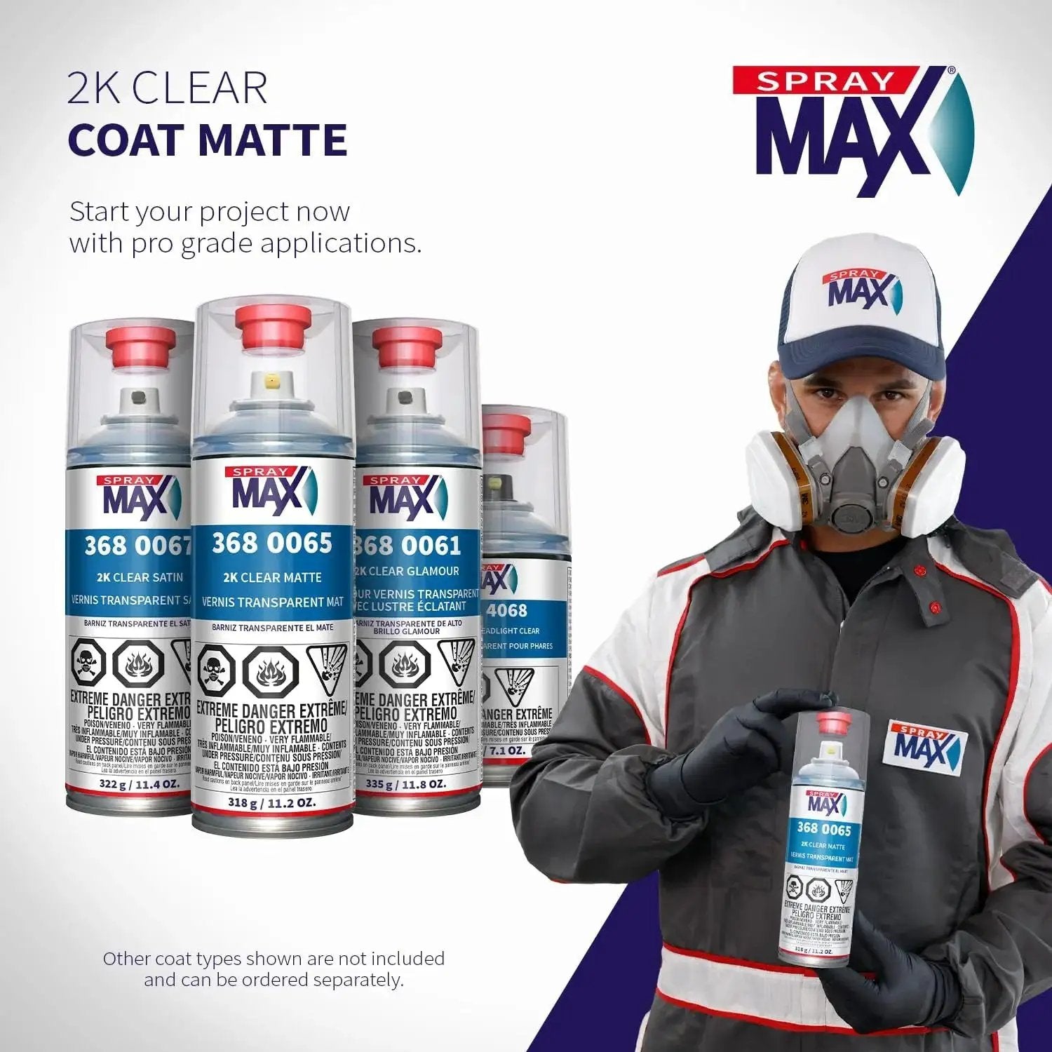 2K Matte Clear Coat For Cars And Metal Surfaces Pro Grade Durable Flat Finish aerosol cans displayed with technician