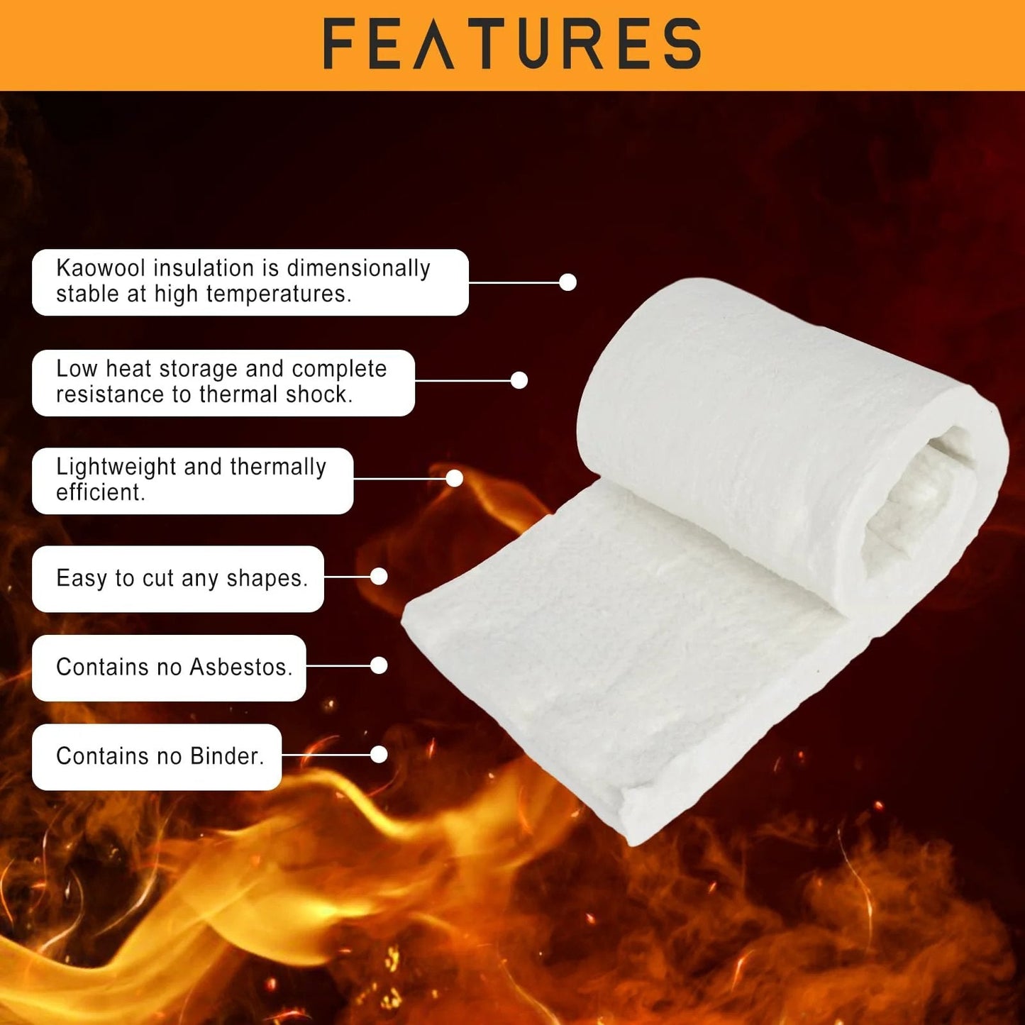 Heavy Duty Ceramic Fiber Insulation Blanket 2 Inch Thick 15 By 24 For Furnaces Kilns Stoves And Fireplaces 2400F Intermittent 2200F Continuous Heat Shield Workhorse BACLAUGH rolled with features text overlay