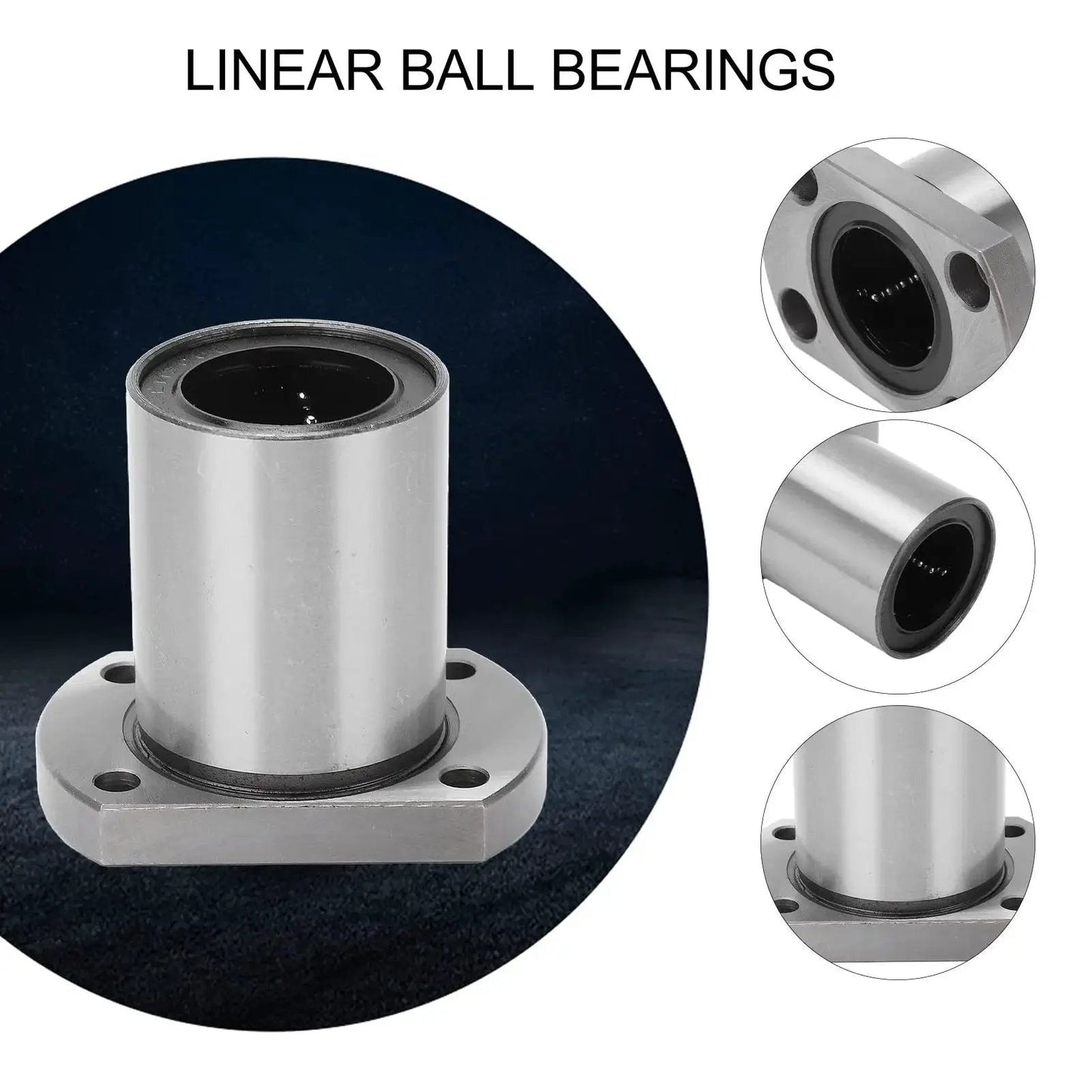 2Pcs Flange Linear Bearing Set For CNC Machines And Power Tools Heavy Duty Low Operating Load displayed with smooth steel surface and flange