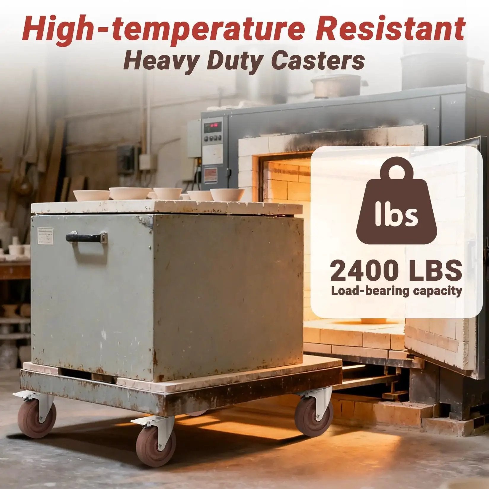 5 Inch Heavy Duty Casters Set Of 4 With Brakes 2400 Lbs Capacity High Temperature Glass Filled Nylon Wheels for industrial oven