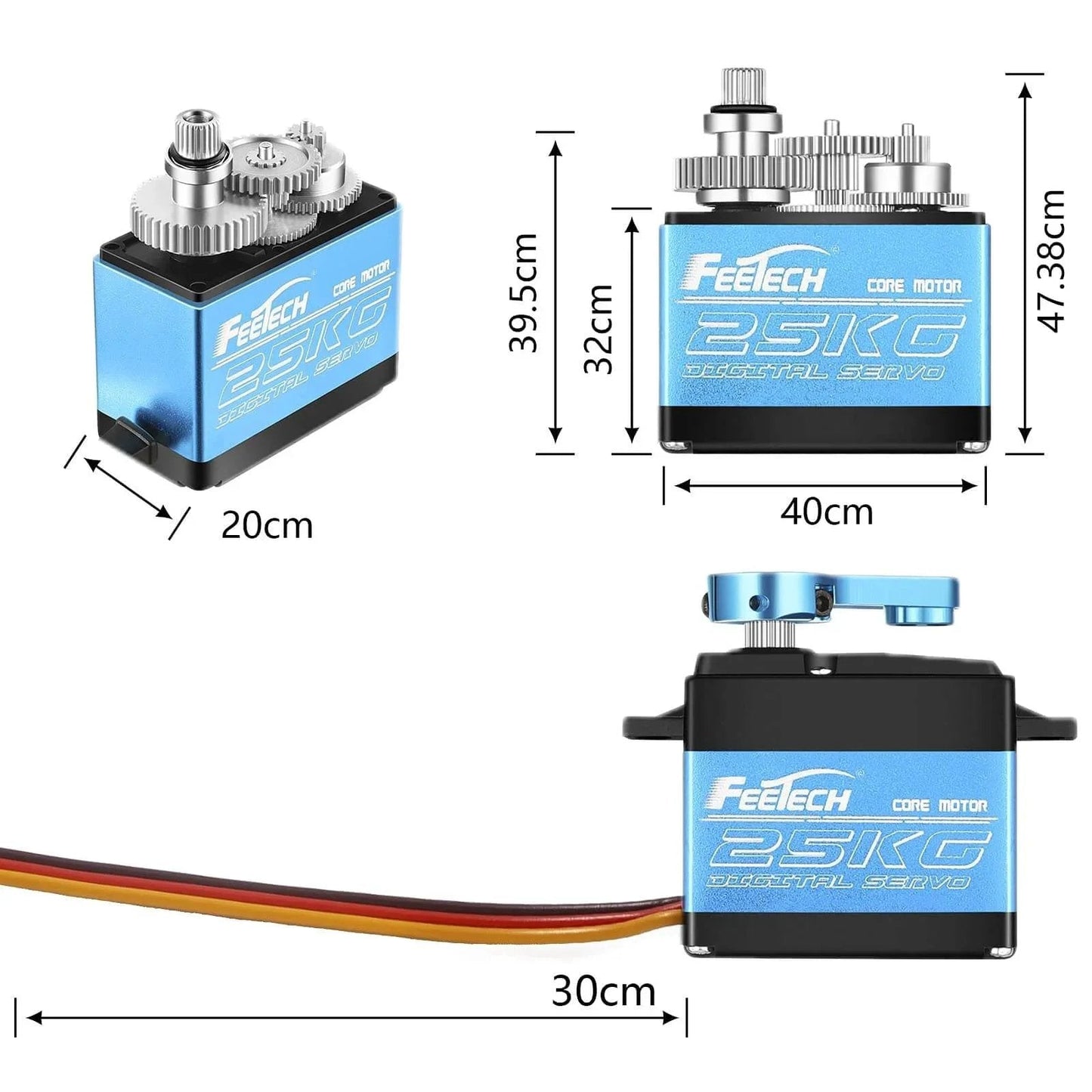 RC Servo 25KG Servo Motor 7.4V High Voltage High Torque Waterproof Full Metal Gear Digital Servo, Aluminum Case, Control Angle 180°