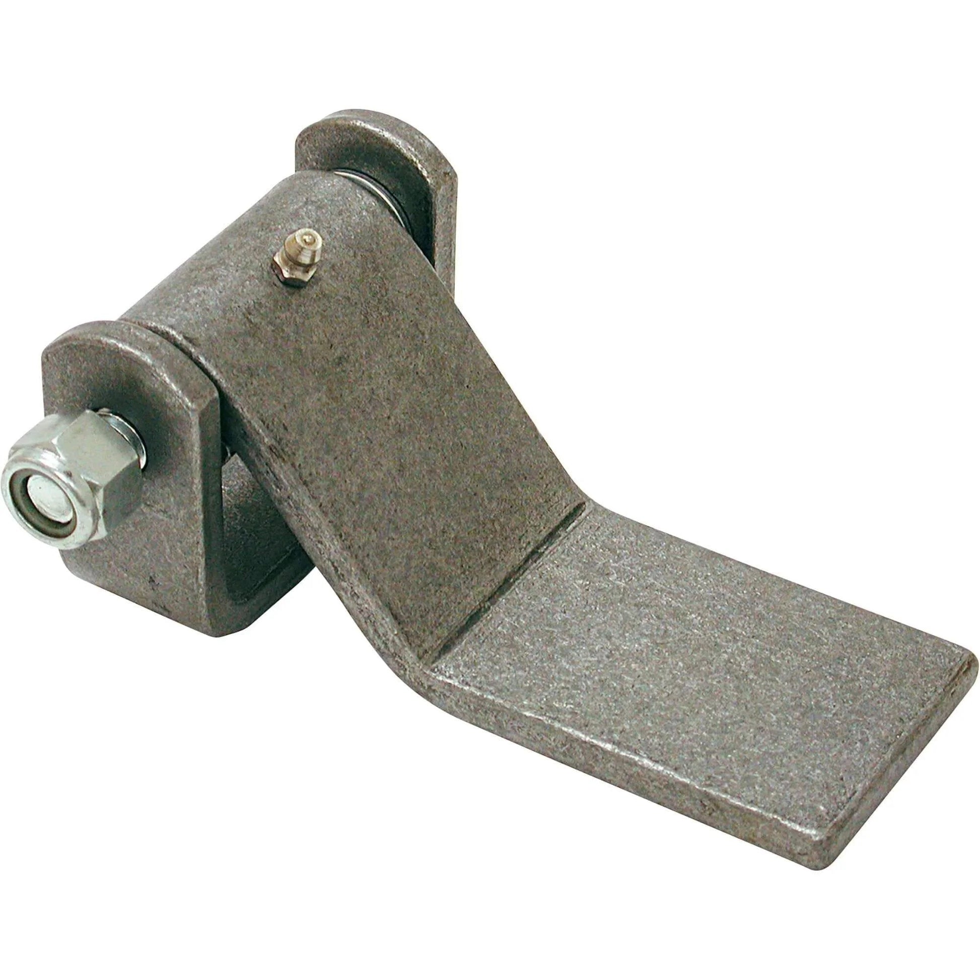 Long Leaf Formed Steel Hinge Strap With Grease Fittings 0.31 Inch Thick for Heavy Trailer Doors and Gates, durable silver finish