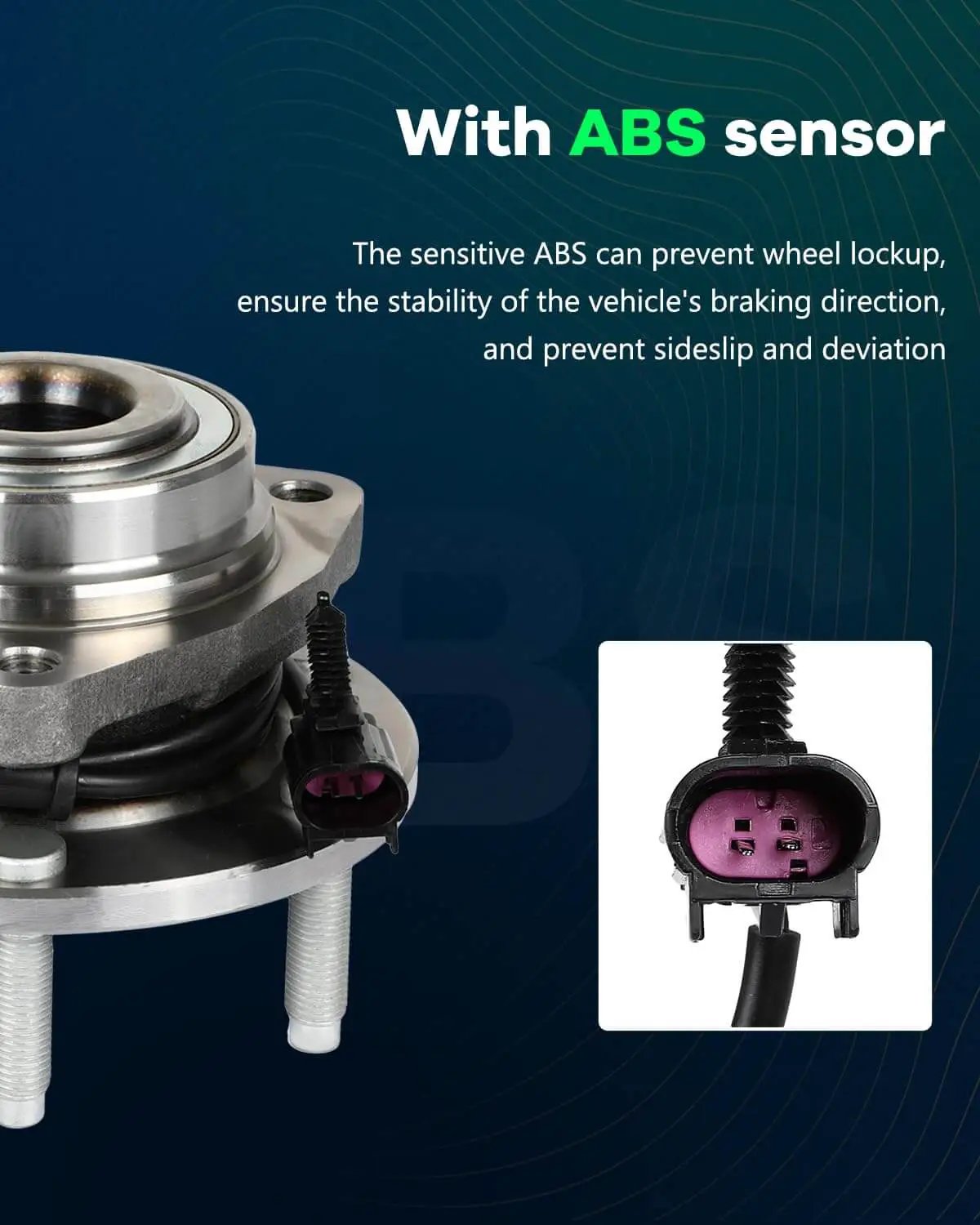 Front Hub Assembly with Wheel Bearing Replaces OE513188, 6-lug design, close-up of ABS sensor, for Trailblazer, Envoy, Ascender.