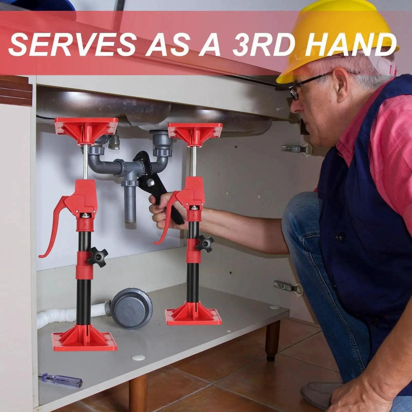 Adjustable Third Hand Pole For Cabinet Installation 11.8 To 23.5 In 78 Lb 2 Pack installed under a sink for support