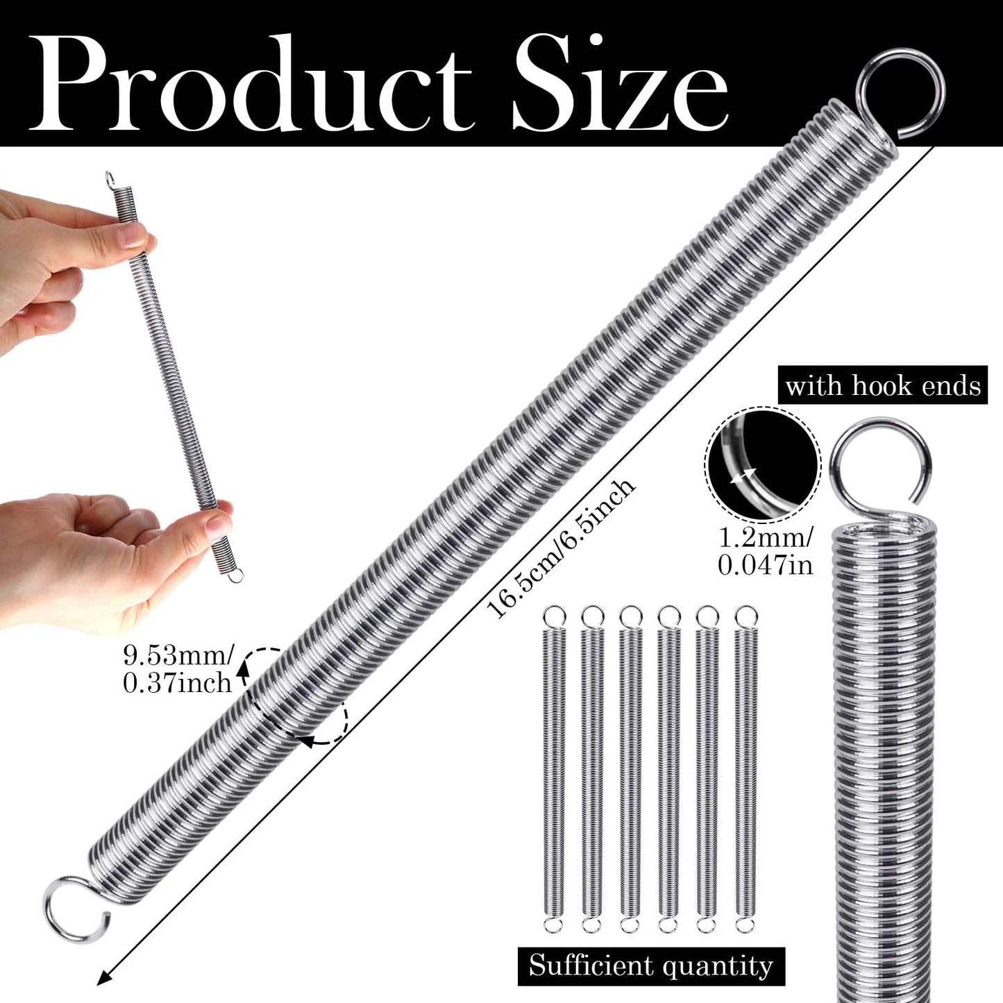 Six Pack Extension Springs 3/8 By 6-1/2 Inch 0.047 Inch Dual Hook Tension Springs for machinery repair, industrial use