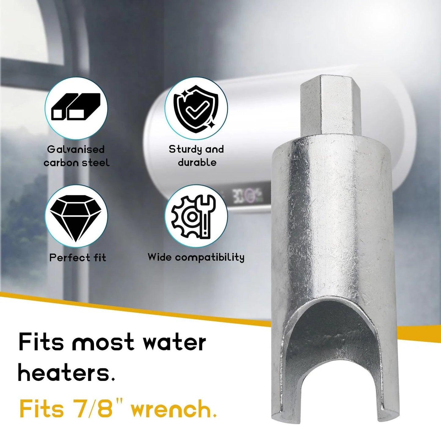RV Water Heater Pressure Valve Remover Tool For Seven Eighths Inch Wrench Fits Most RV Water Heaters Pro Grade Durable Steel Construction