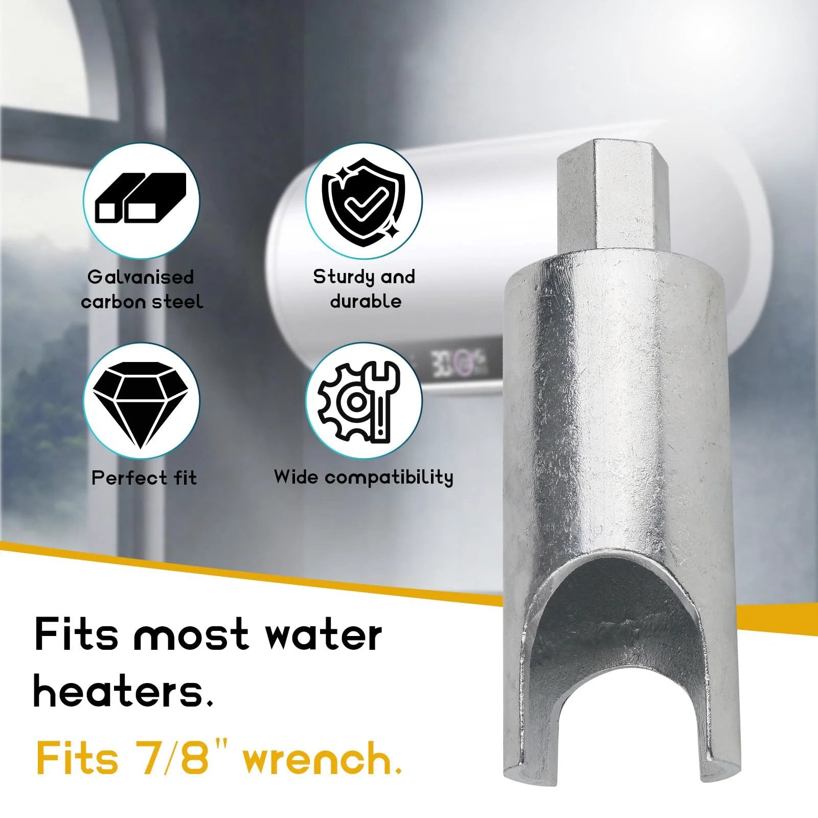 RV Water Heater Pressure Valve Remover Tool For Seven Eighths Inch Wrench Fits Most RV Water Heaters Pro Grade Durable Steel Construction