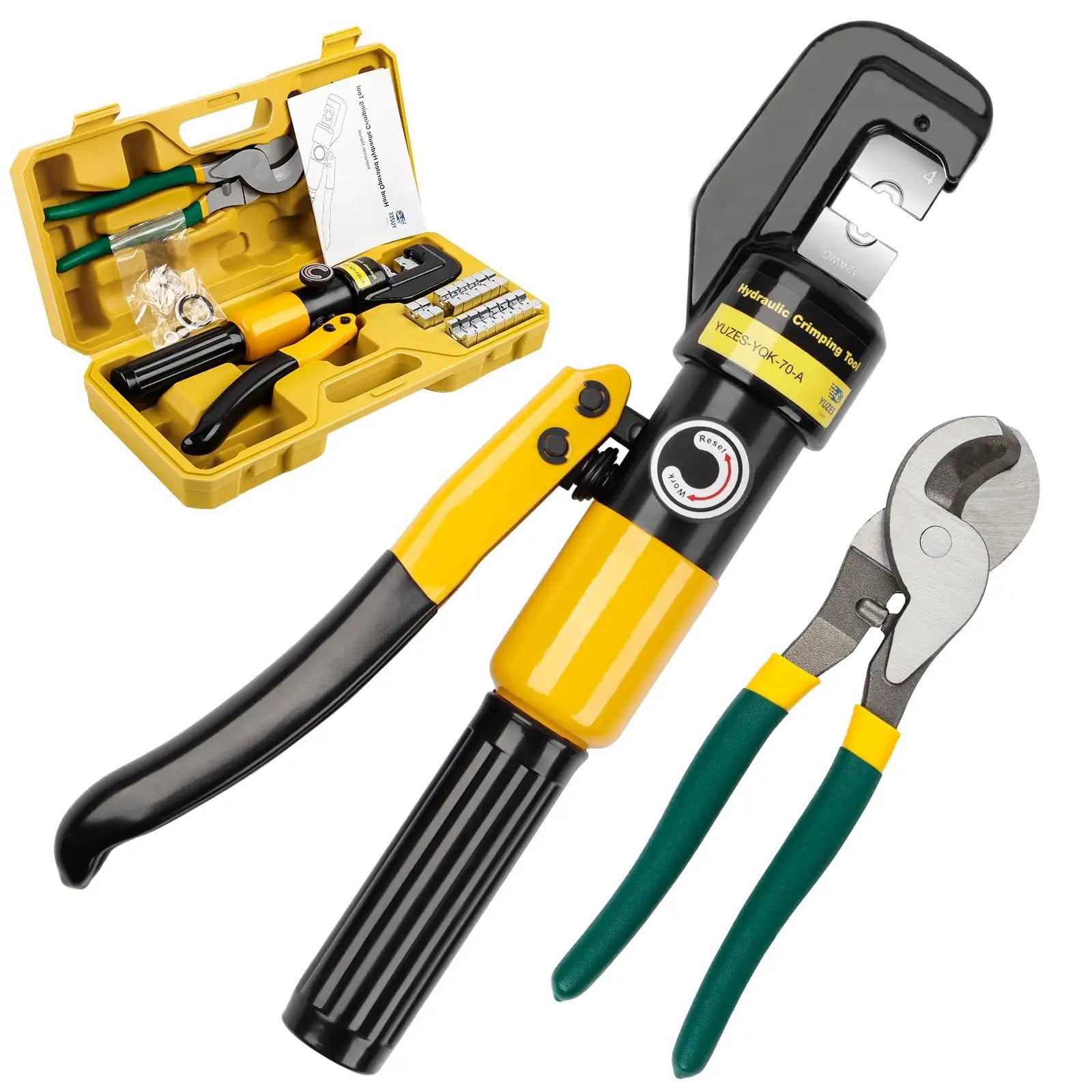Beefy Heavy Duty Hydraulic Crimping Tool And Cable Cutter For 12 AWG To 2/0 AWG 10 Ton Battery Crimper With 9 Die Set