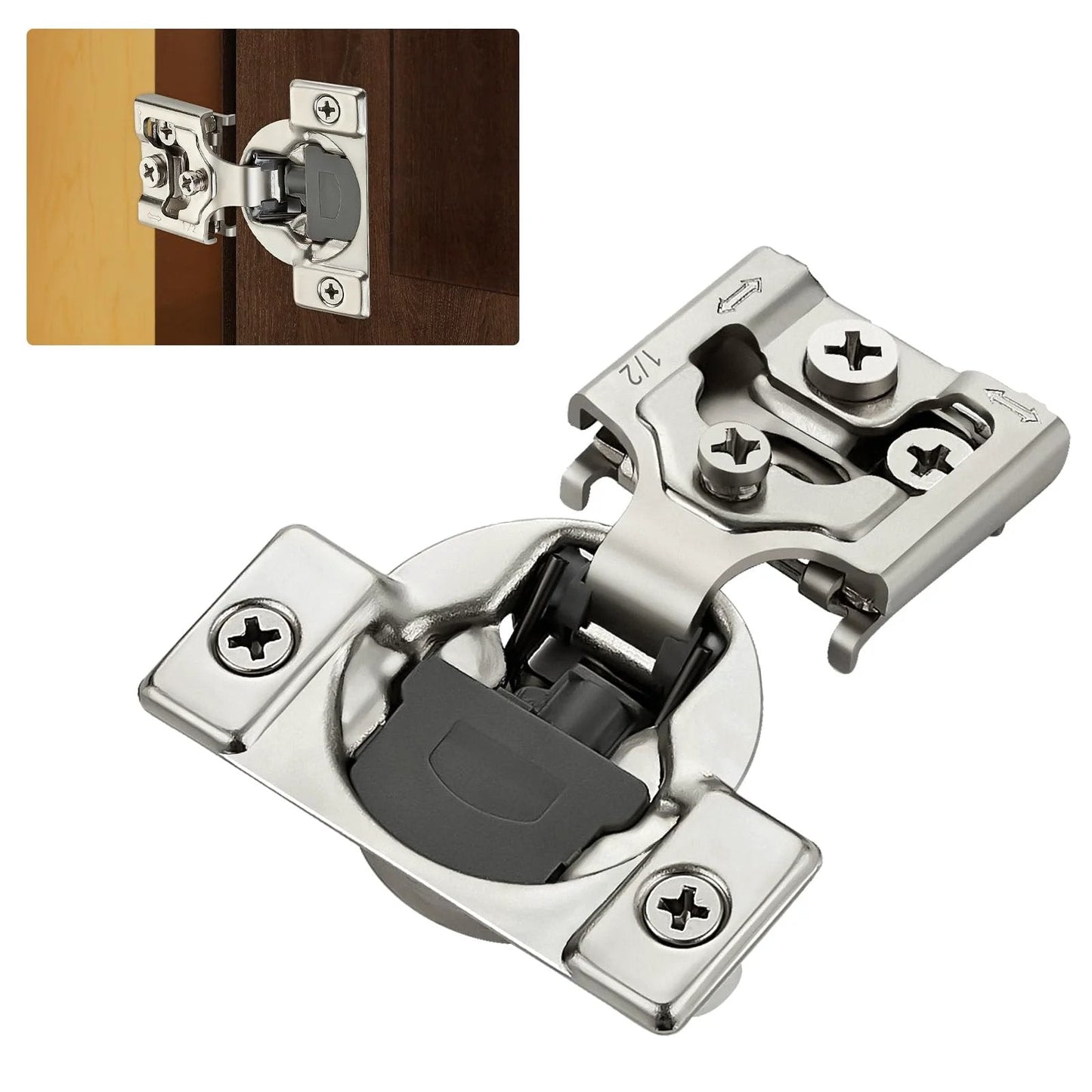 10 Pack Half Inch Overlay Soft Close Cabinet Hinges Satin Nickel Stainless Steel Concealed Hinges With 3D Self Closing for Face Frame Doors