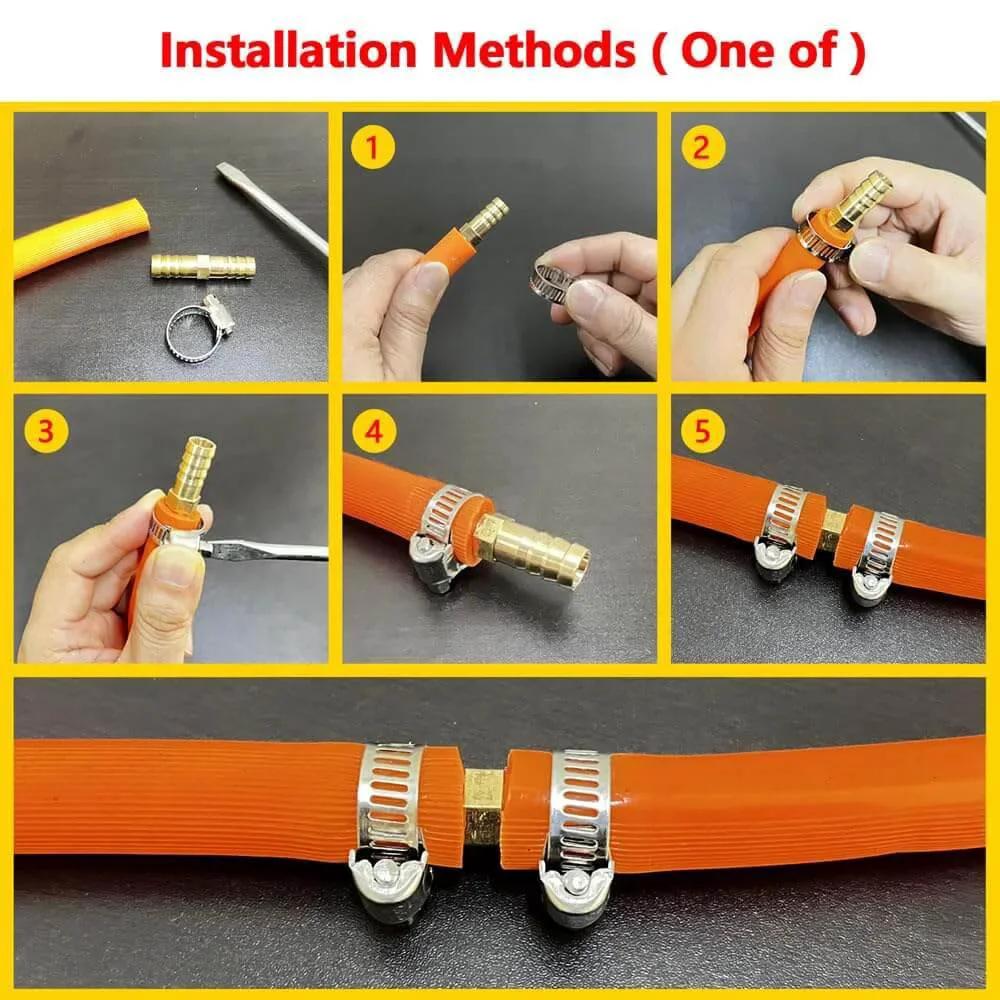 Installation guide for Three Eighths Inch Brass Hose Barb Splicer Mender Fittings With Six Stainless Steel Pipe Clamps