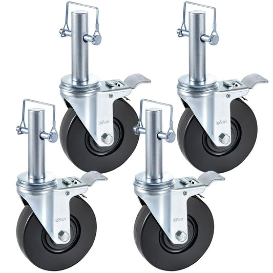 4 Pack 5 Inch Scaffolding Wheels With 1 Inch Solid Stem Rubber Caster Wheels Dual Locking Heavy Duty Casters 330 Lbs Capacity 360 Degree Swivel Top Plate Non Marking Quiet Rolling For Scaffolding