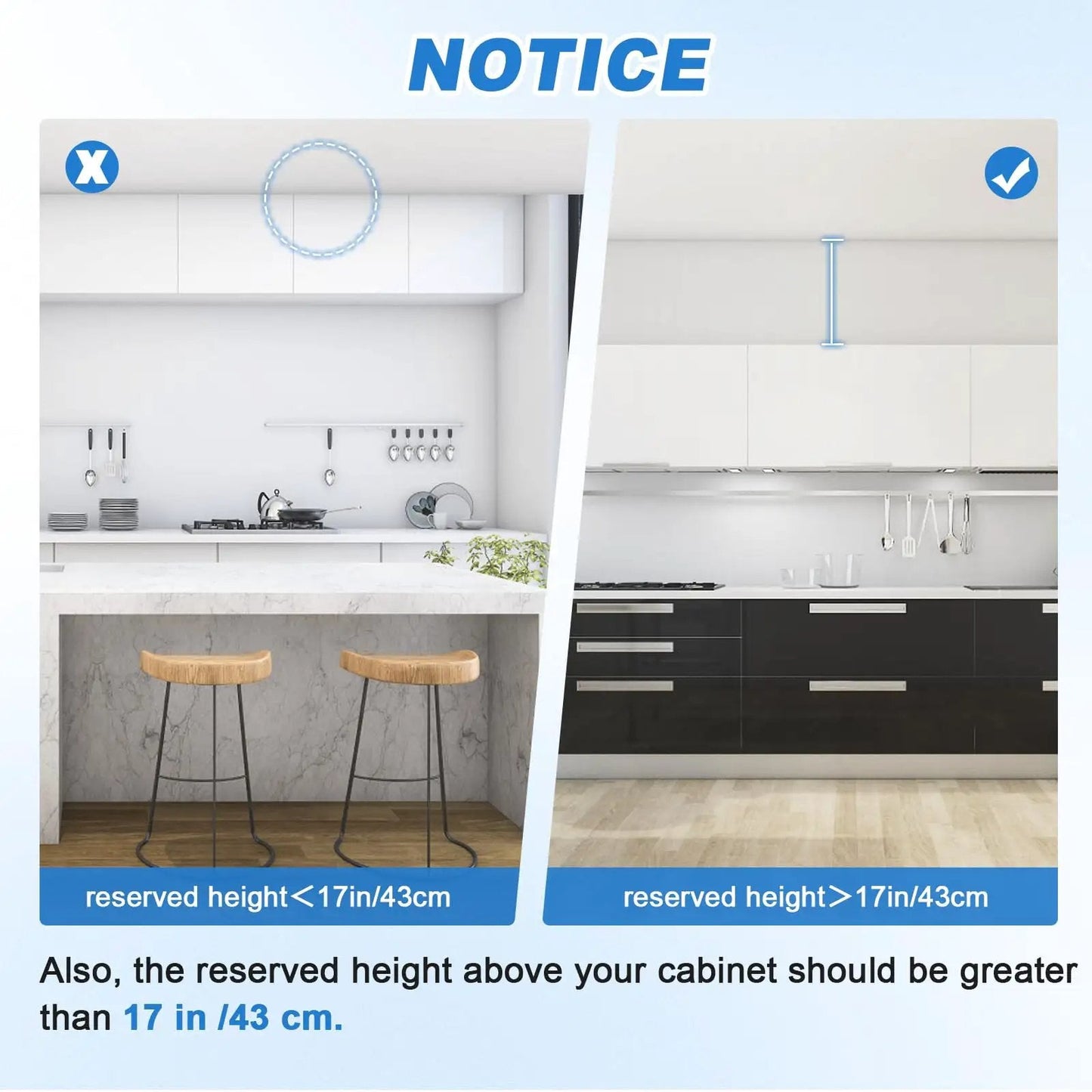 Illustration showing height requirements for installing Hydraulic Lift Cabinet Door Hinge With Vertical Up Motion For 19.69 To 31.49 Inch Cabinets Soft Silent Close Adjustable 22lb Capacity Fits Doors 0.9 Inch Thick Sturdy Durable Build For Kitchen And Vanity YJINGRUI.