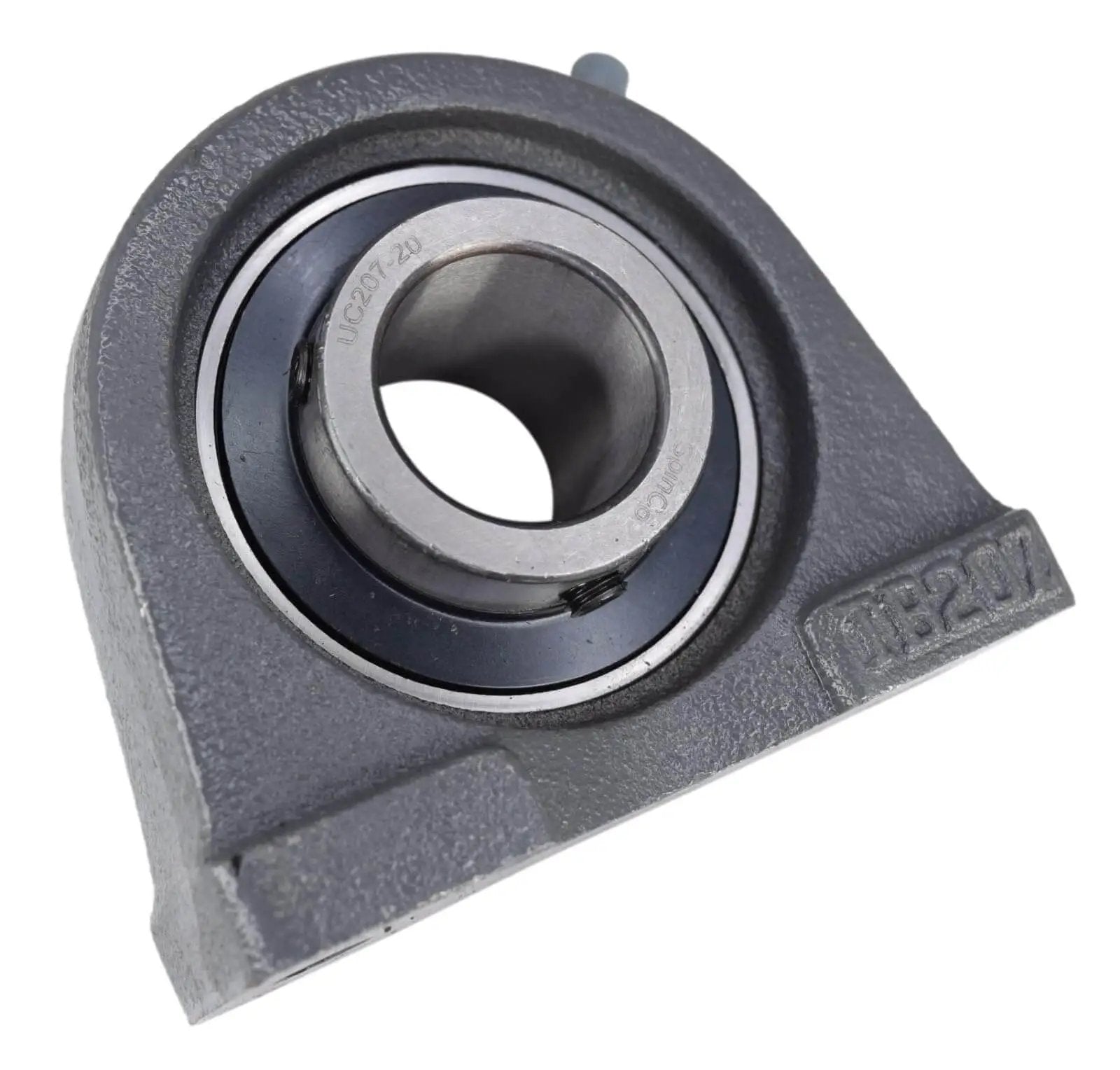1-1/4 Inch Tapped Base Pillow Block Bearing With Wide Inner Ring And Two Set Screws For Shaft, Cast Iron Housing With Grease Zerk