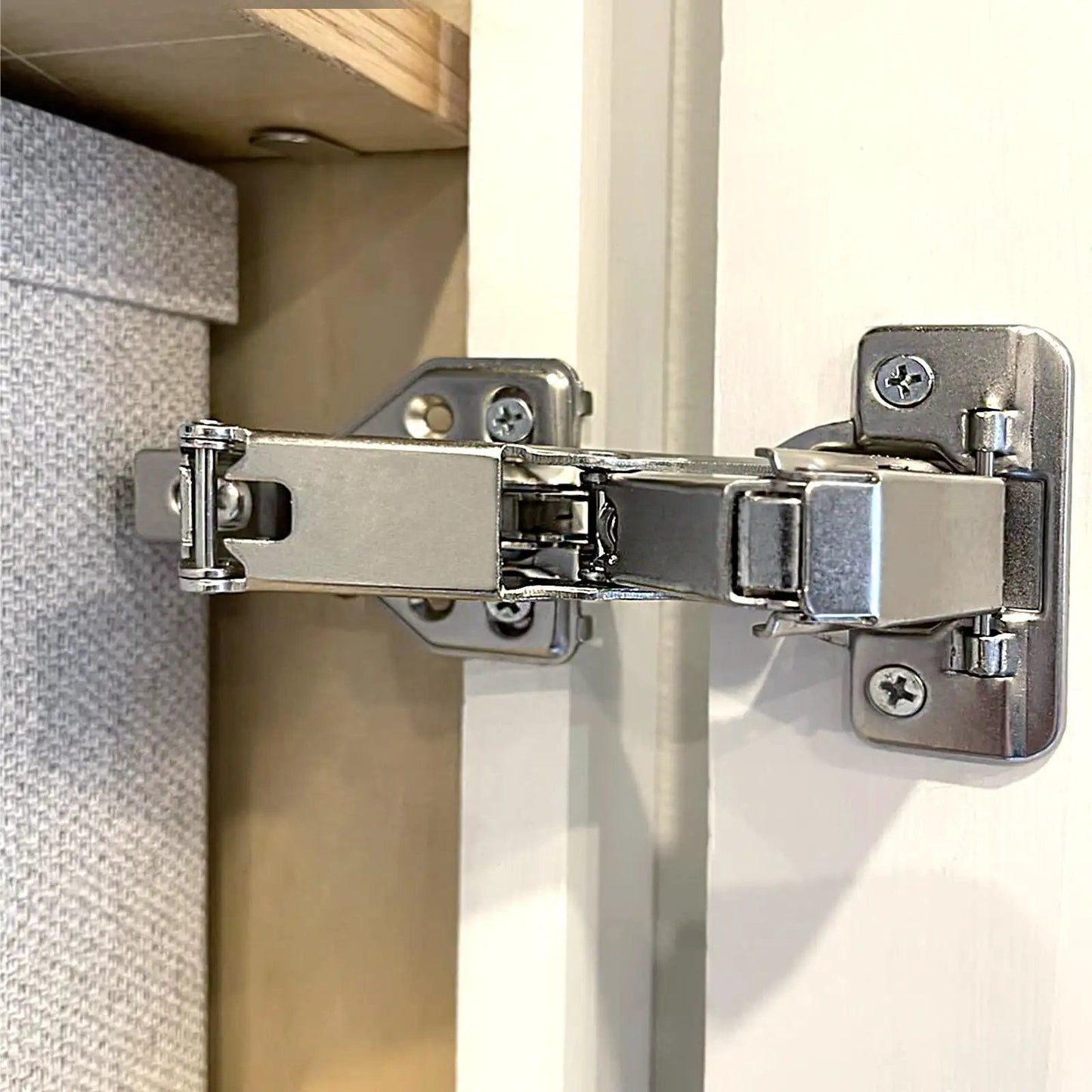 Installed Two Pack 165 Degree Concealed Hydraulic Cabinet Hinges With Soft Close And 3D Adjustable Clip On Mounting