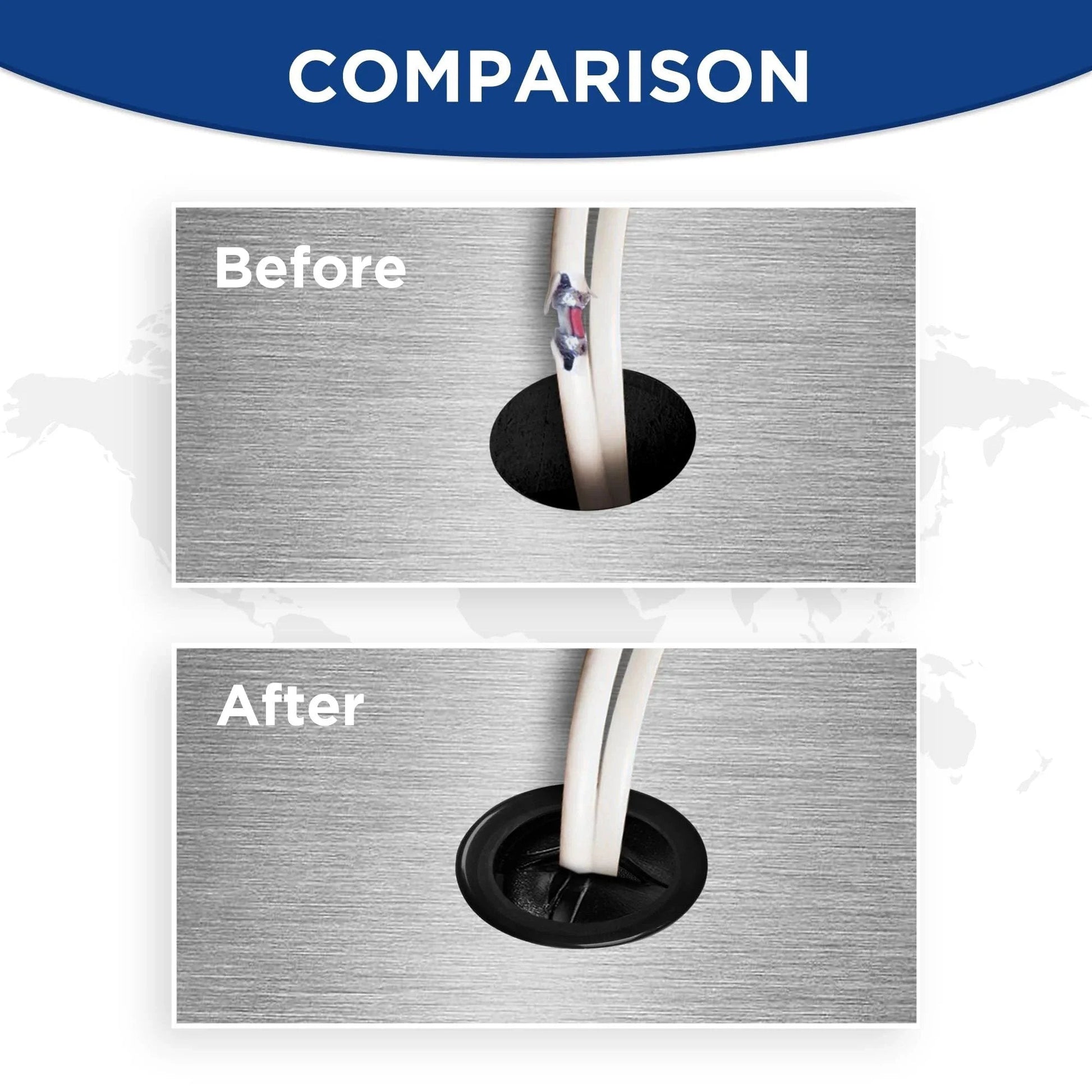Comparison of wiring with and without 55 Pcs Rubber Grommets Kit With Six Assorted Sizes In Inches for better sealing and protection.