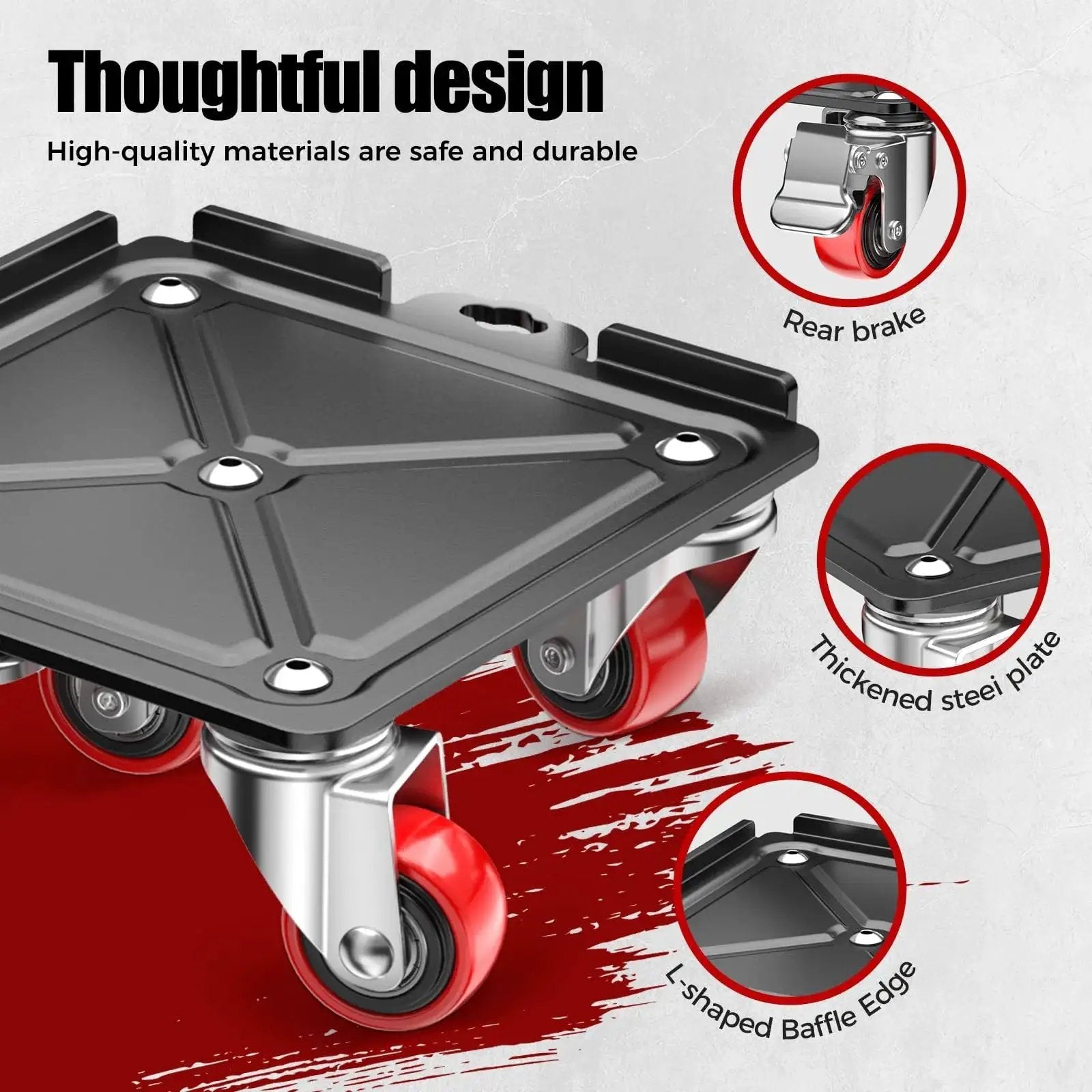 Heavy Duty Furniture Dolly Moving System For Up To 3000Lbs With 5 Wheel Brakes, 360 Degree Rotating Dollies highlighted features