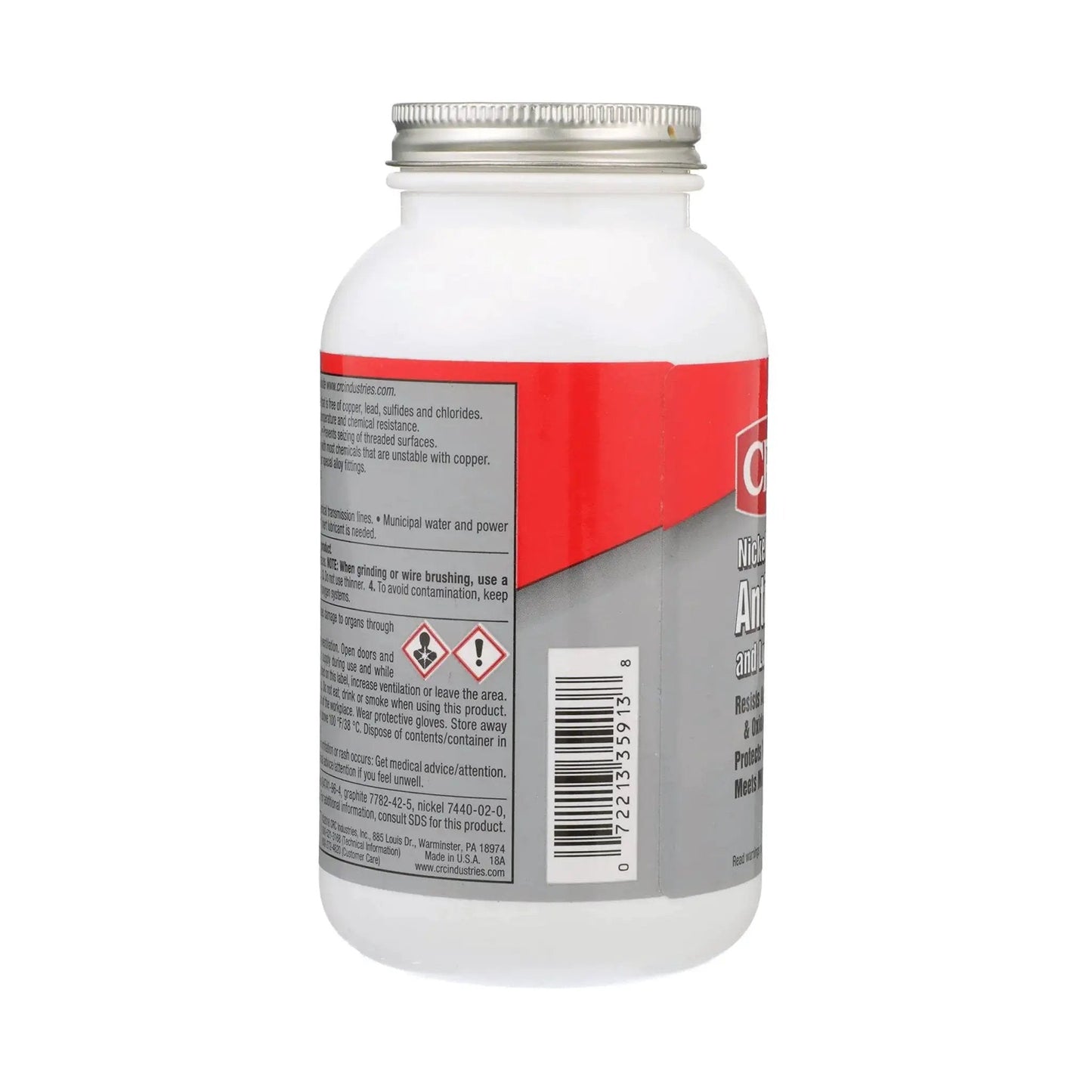 Side view of the 16 oz Nickel Anti-Seize and Lubricating Compound For Fittings, Bushings, Flanges, and Headers by CRC Industries.