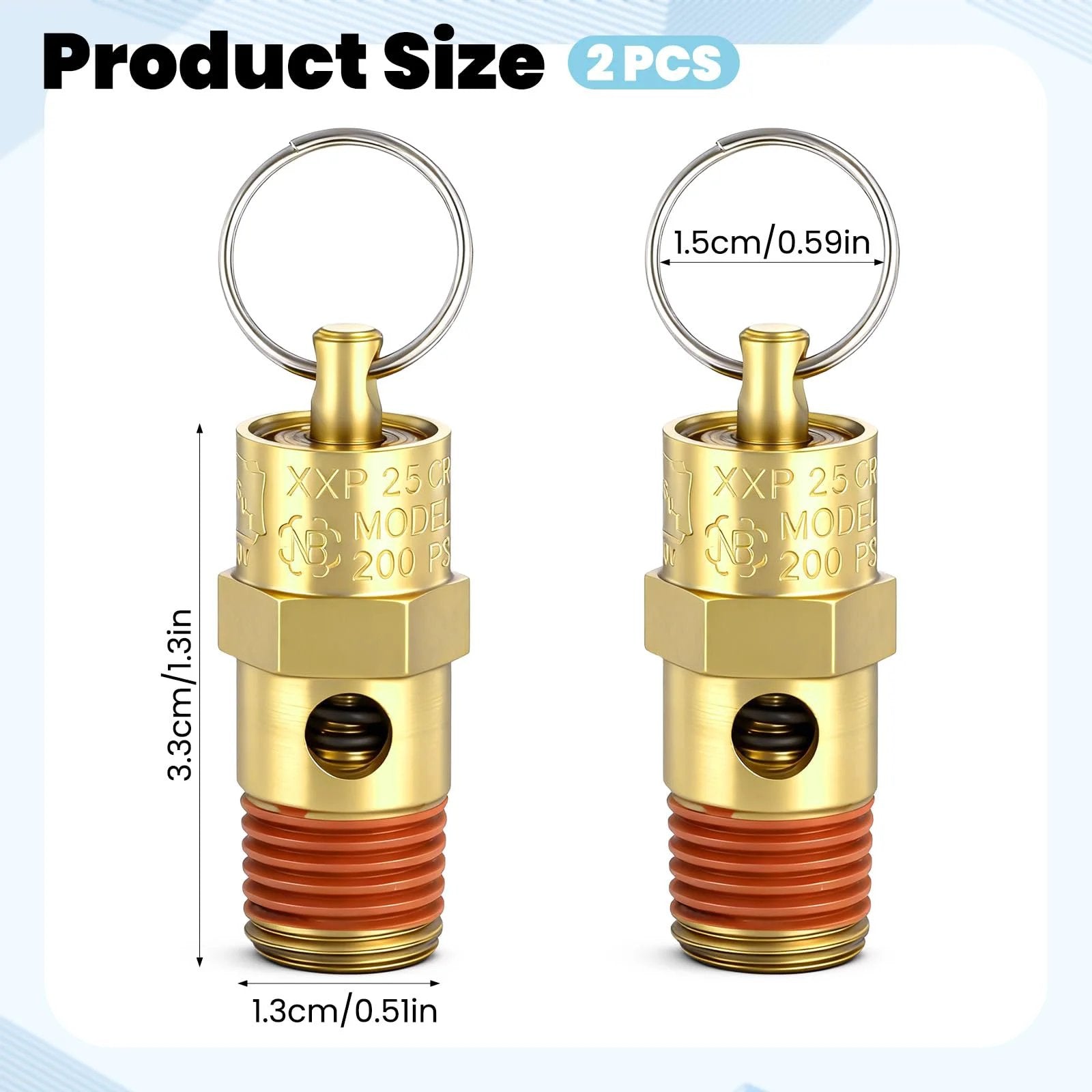 2 Pack One Quarter Inch NPT Air Compressor Check Valve With 200 PSI Pressure Relief Brass Safety Valves front view