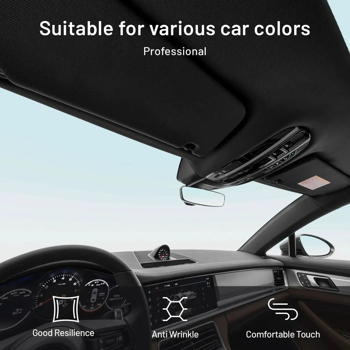 97 Inch Black Headliner Fabric With Foam Backing Mesh Type Tube Packaging installed in car interior