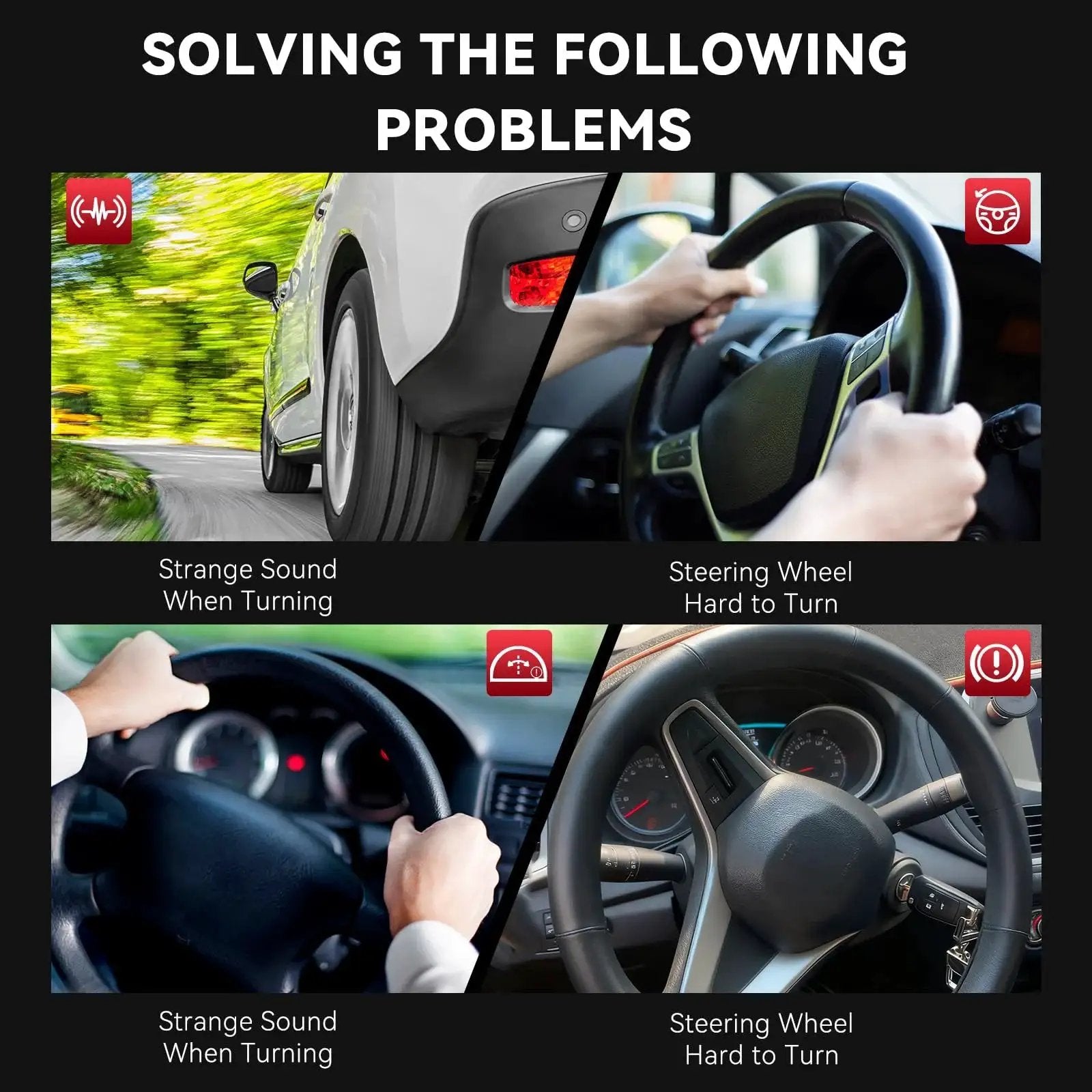 Visual presentation of steering problems solved by Lower Steering Shaft With U Joint Coupler For Power Gear Steering Jeep Cherokee.