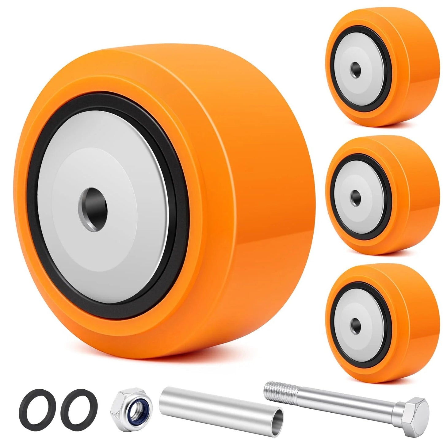 4x2 Inch Replacement Caster Wheels Set Of 4 With 1/2 Inch Bore, Polyurethane On Polyolefin Core, Double Ball Bearing Casters, Heavy Duty 2400 Lbs Load Capacity, Low Noise And Floor Friendly, Ideal For Industrial Carts And Workbenches