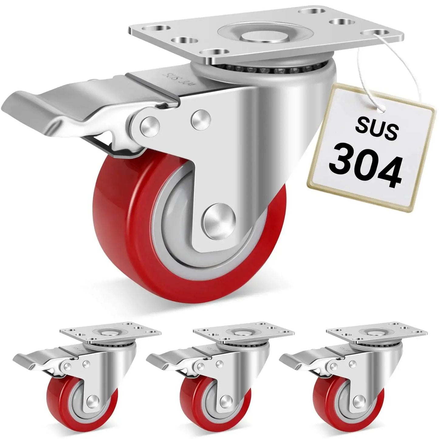 Stainless Steel 3 Inch Caster Wheels With Brakes Heavy Duty 304 Stainless Casters Set Of 4 Anti Corrosion Industrial Castors