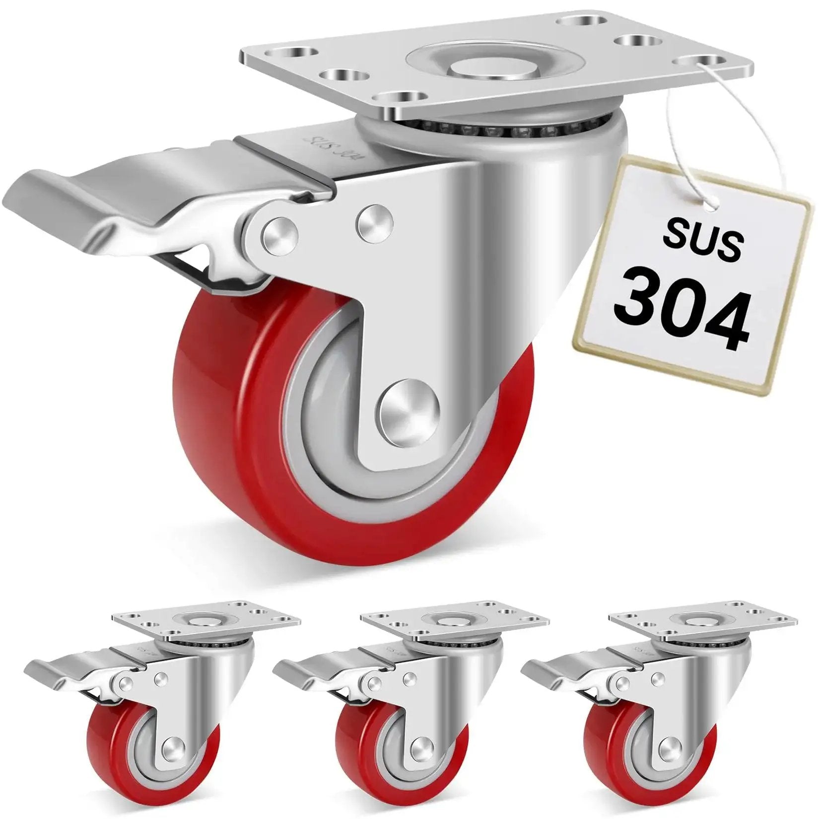 Stainless Steel 3 Inch Caster Wheels With Brakes Heavy Duty 304 Stainless Casters Set Of 4 Anti Corrosion Industrial Castors