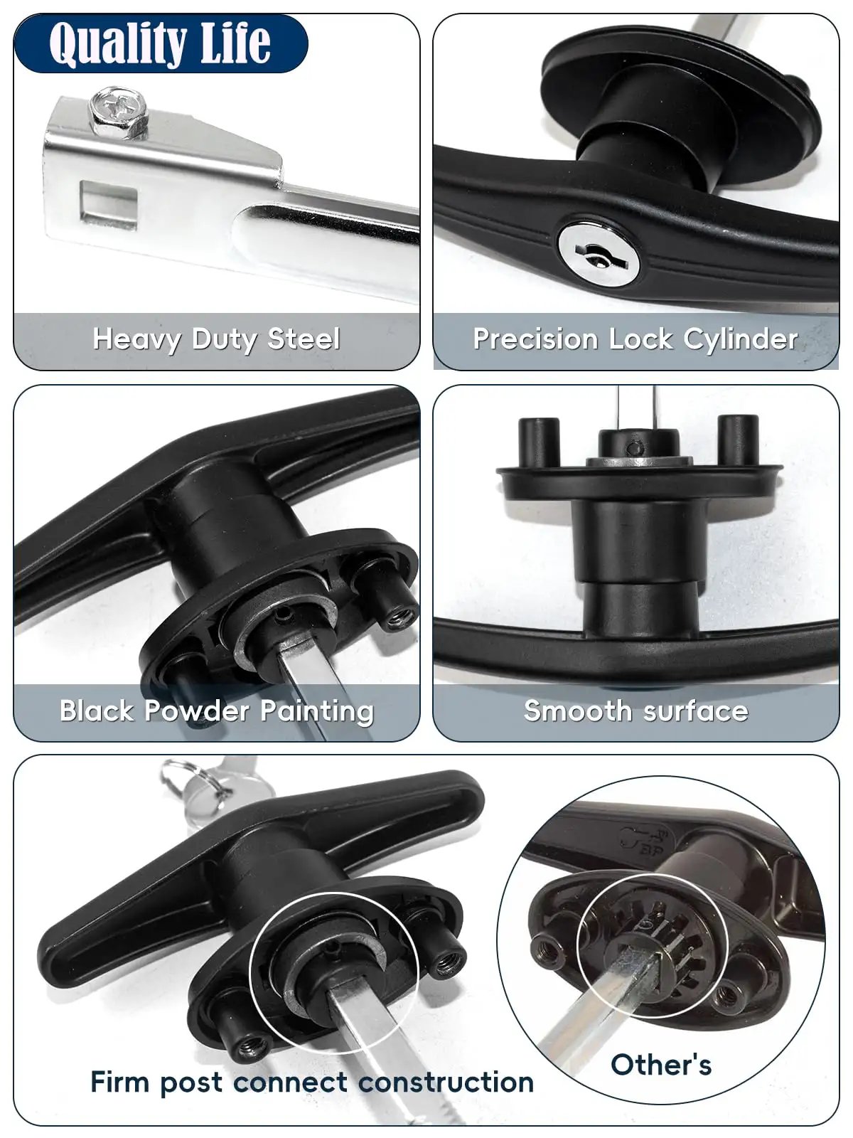 T-Handle Lock Kit for Truck Cap Camper Shell With Keys - Left And Right Lock Set Replacement Parts for truck topper doors, showing durable steel and smooth surface.