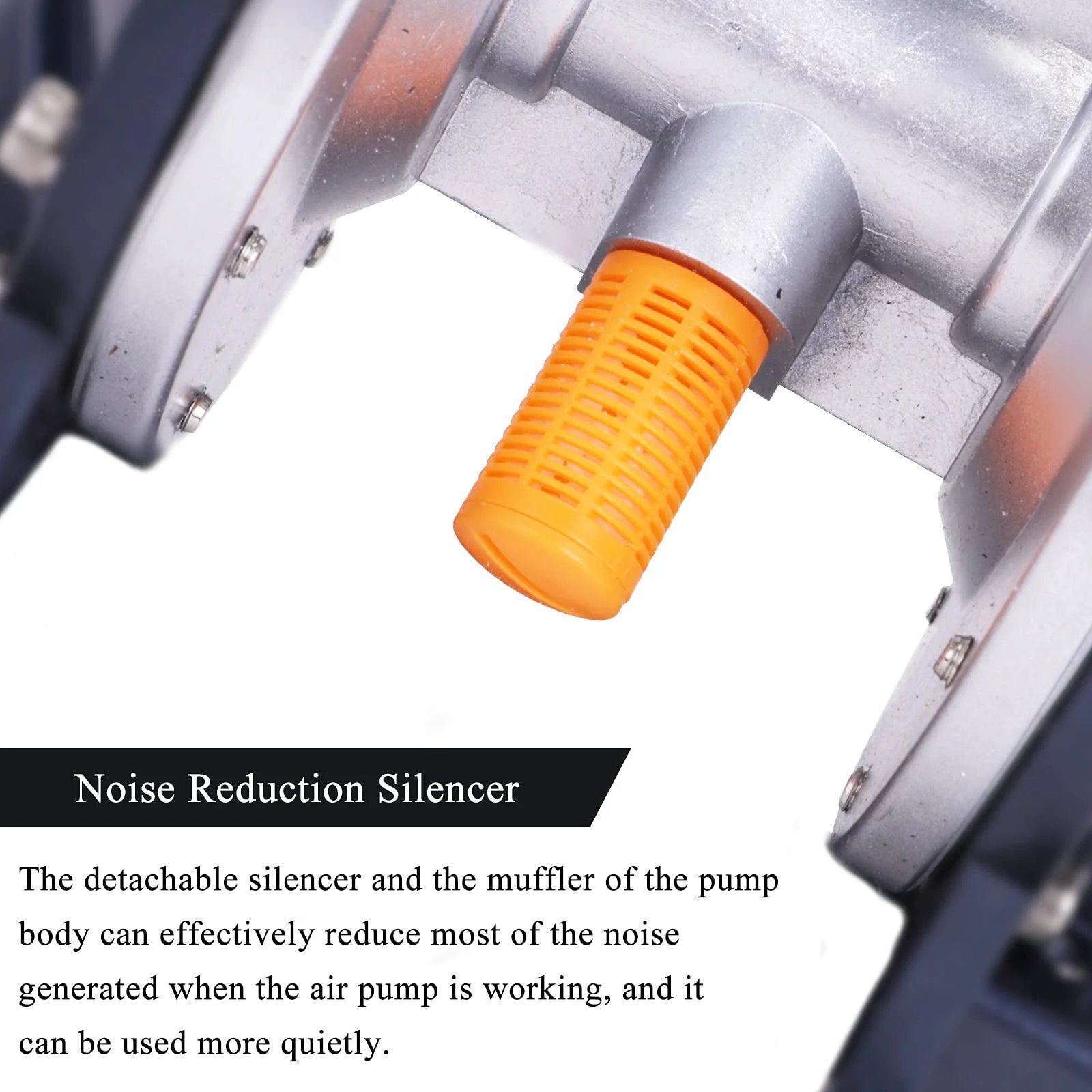 Workhorse Air Operated Diaphragm Pump For Chemical Transfer showing noise reduction silencer with orange muffler.