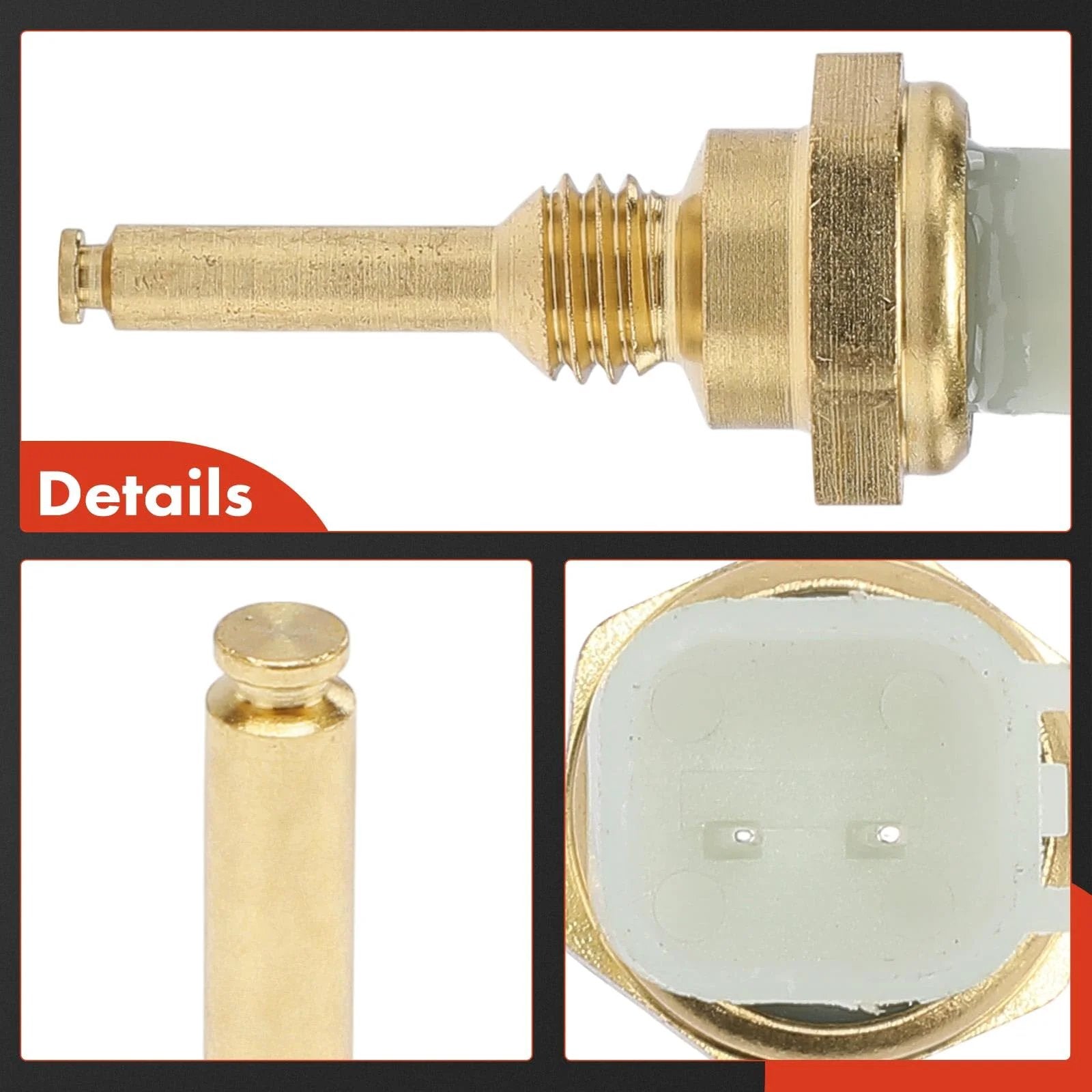 Close-up of Engine Coolant Temperature Sensor 2-Pin For Ford And Lincoln Vehicles, brass material with pin details.