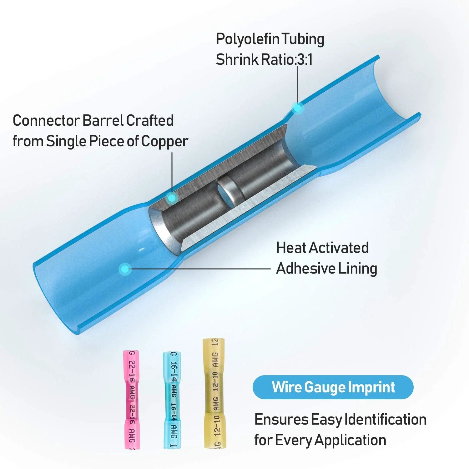 Heavy Duty Heat Shrink Butt Wire Connector Kit For Marine And Automotive Wiring, Insulated Waterproof Crimp Terminals