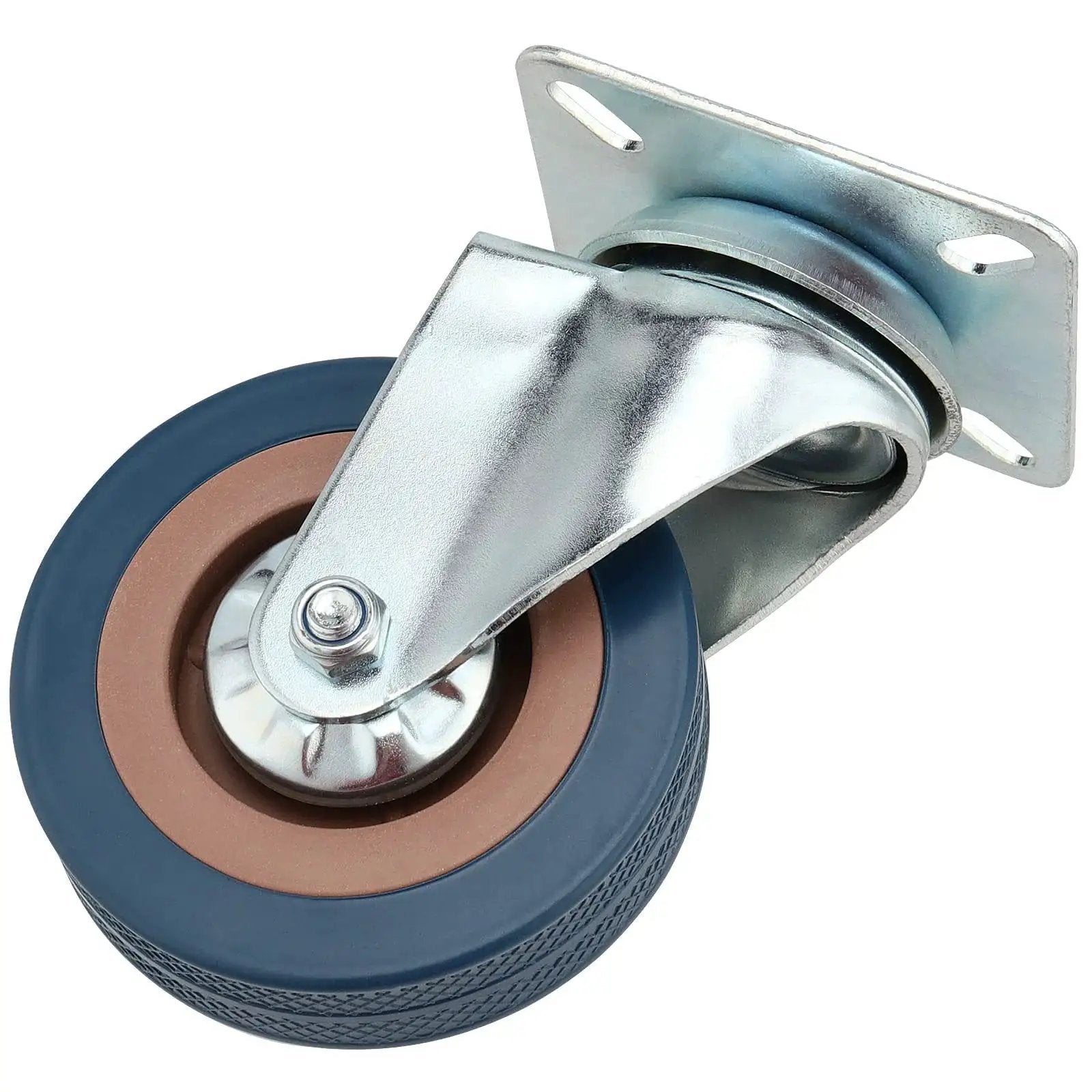 Front view of a single caster wheel from 8 Pack 3 Inch Caster Wheels Set With Lock Brake Heavy Duty 880 Lb Capacity Swivel Plate Casters 360 Degree Rotation
