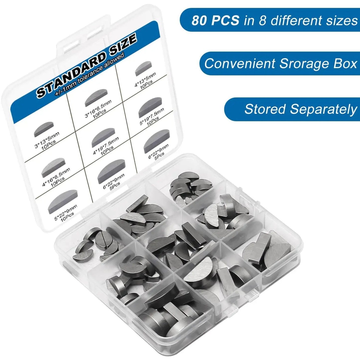 80 Piece Woodruff Key Set Metric Carbon Steel Semicircle Half Moon Keys For Keyways And Flywheels Includes 8 Sizes With 10 Pieces Each Built For Auto And Industrial Gearheads